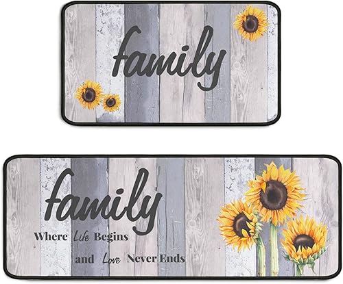 Miniatura 9 de Protikol Juego de 2 alfombras de cocina con diseño de girasol, antideslizantes, impermeables, resistentes a las manchas, para suelo, cocina,