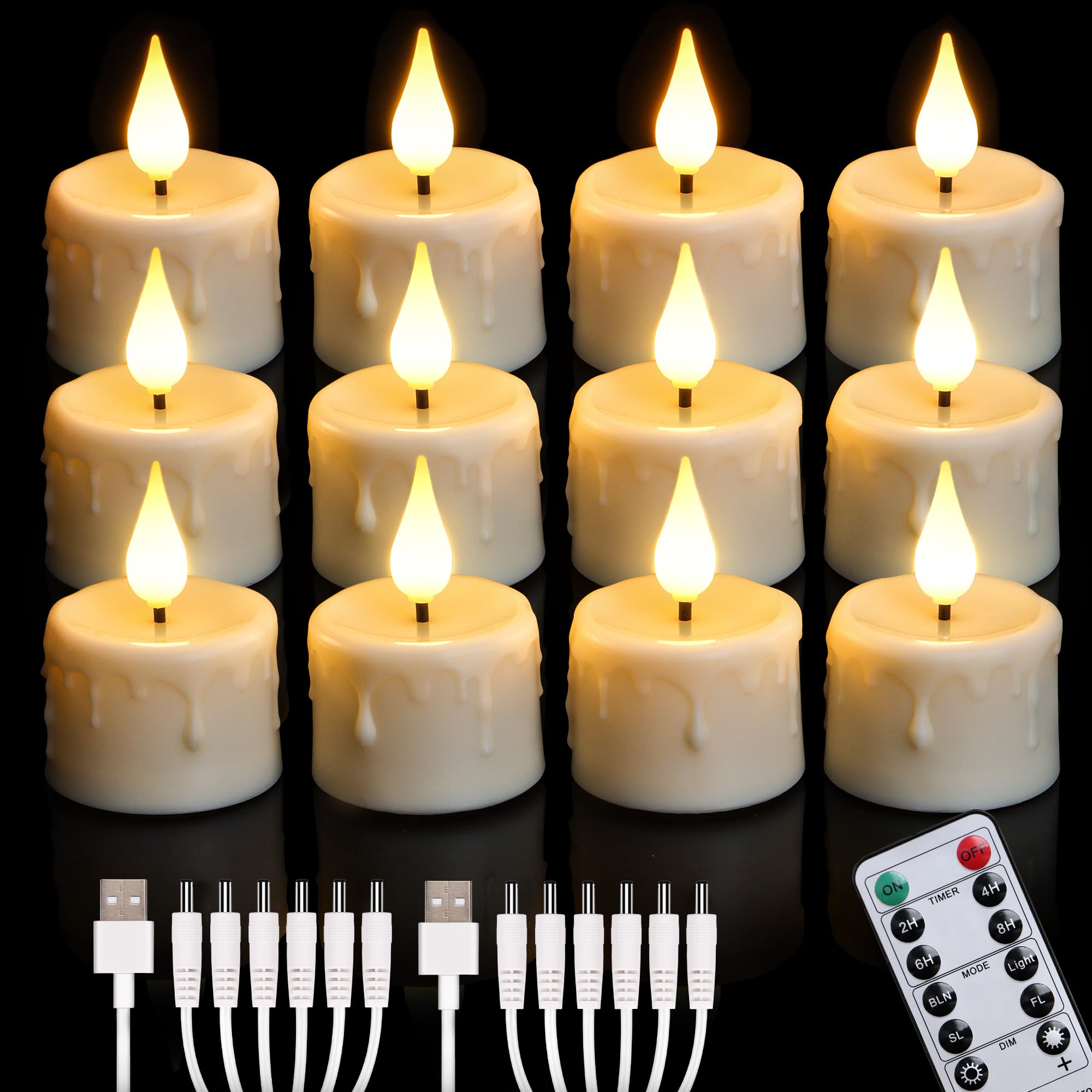 Cibnew LED Teelichter Wiederaufladbar mit Fernbedienung & Ti