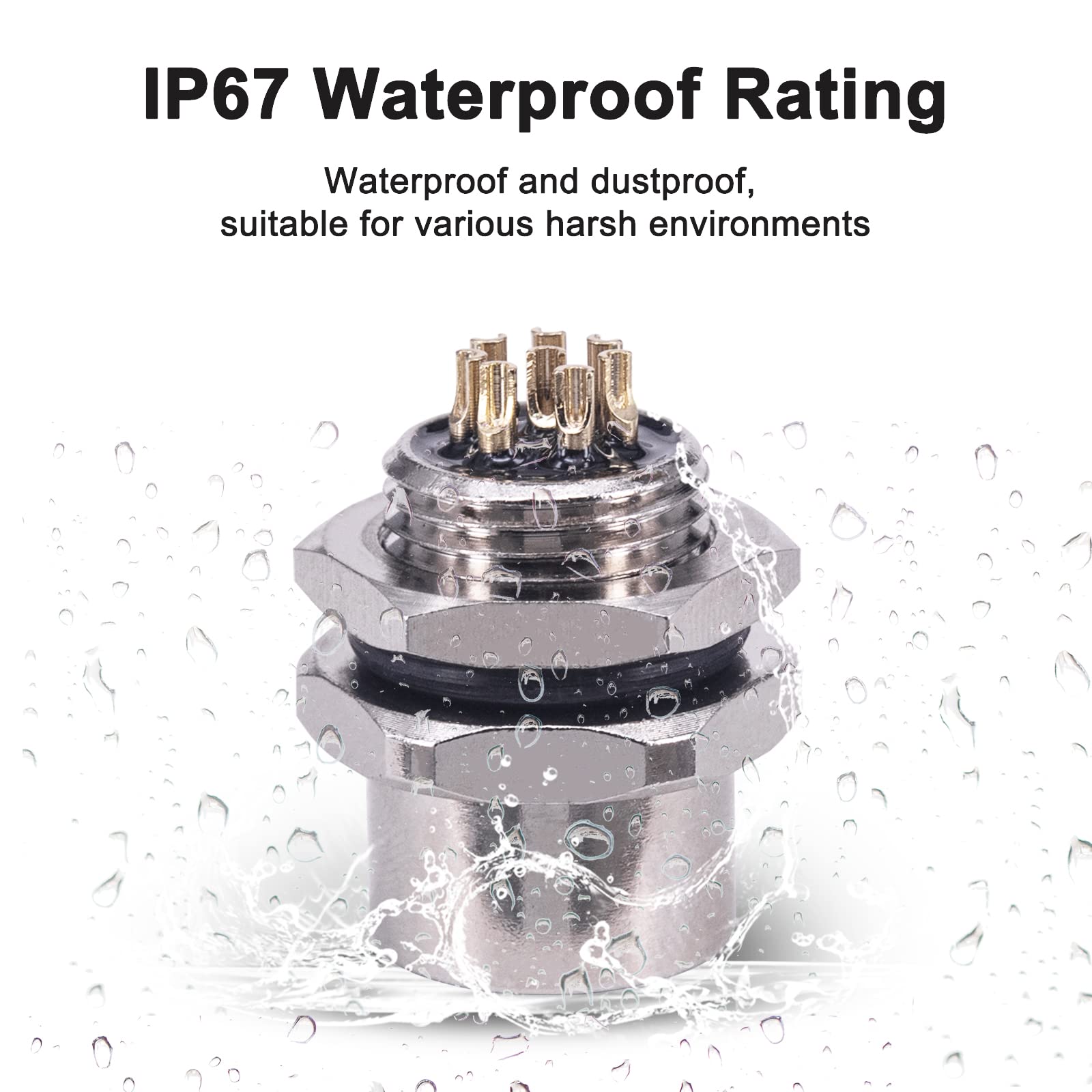 Lonlonty M12 8-Pin Female Panel Mount Socket, A-Coded Back Mount Aviation Connector, Solder Cup Termination, IP67 Waterproof (5PCS) - Image 3