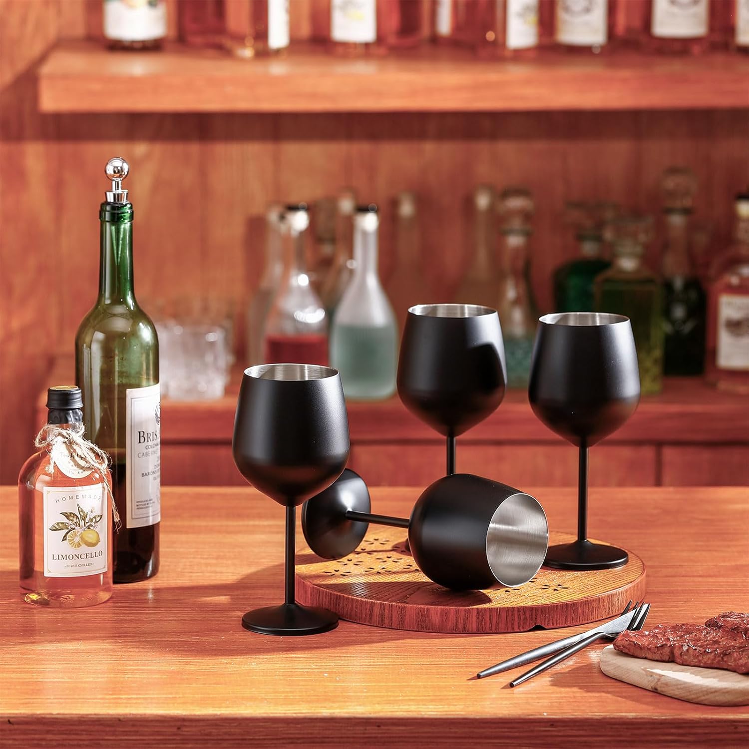 Zopeal 2 Set Stainless Steel Wine Glasses 18 oz Stainless Steel Stem Wine Goblets Unbreakable Metal Cups for Outdoor Camping Travel Picnic Christmas Party Wedding Anniversary Birthday Event (Black) - Image 4