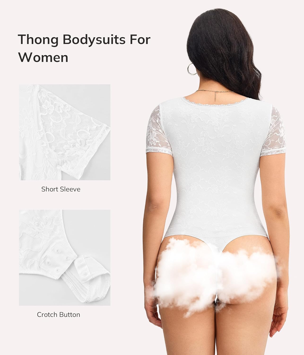 LODAY Short Sleeve Bodysuit for Women Deep V Neck Lace Body Suits Double Lined Bodysuit Top - Image 3