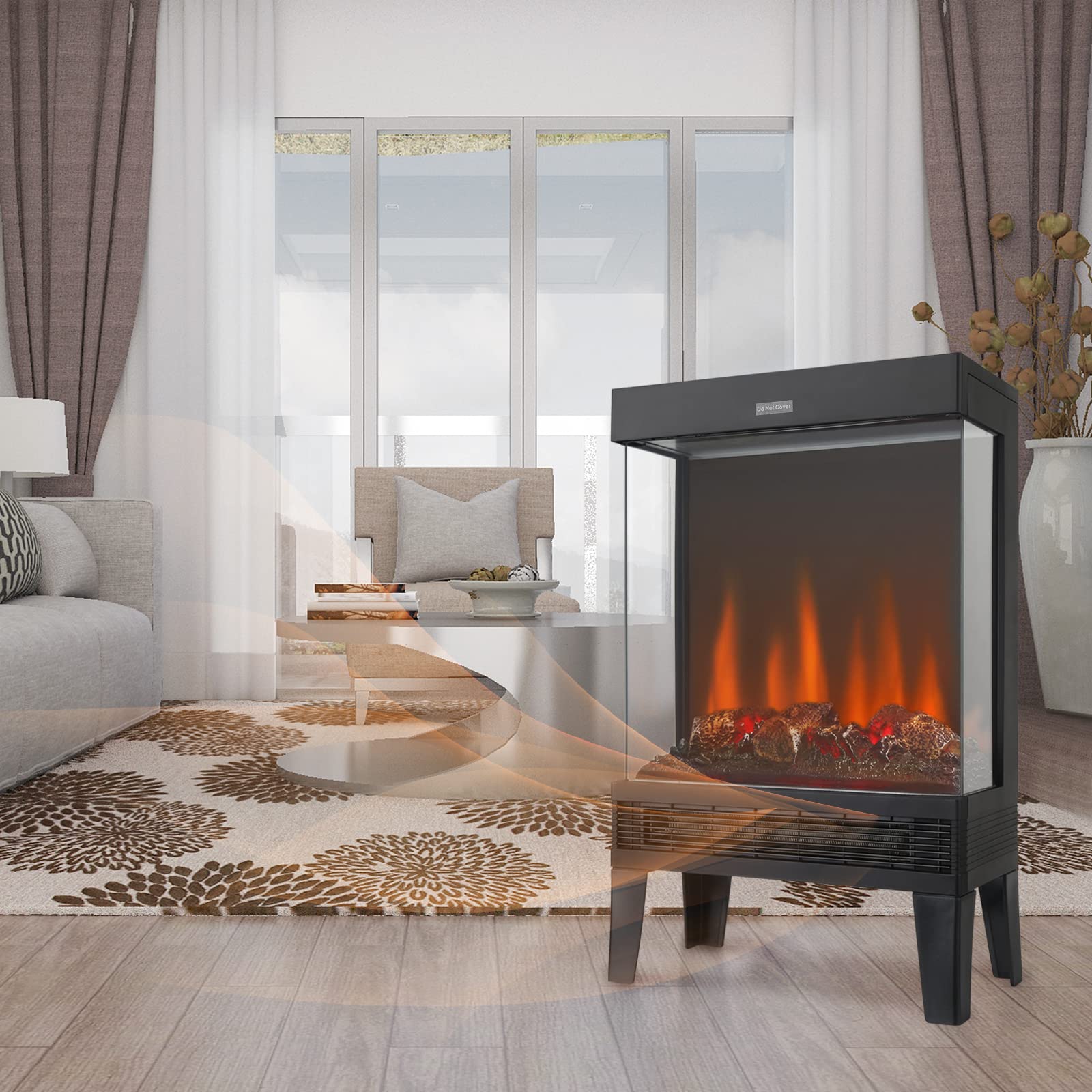 Electric Fireplace Stove Freestanding Heater with Realistic Flame