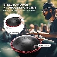 Vista 3 de Moozica Tambor de lengua de acero para mano, 14 pulgadas, 17 notas en re menor con diseño de octava sobretono, instrumento de percusión de tambor