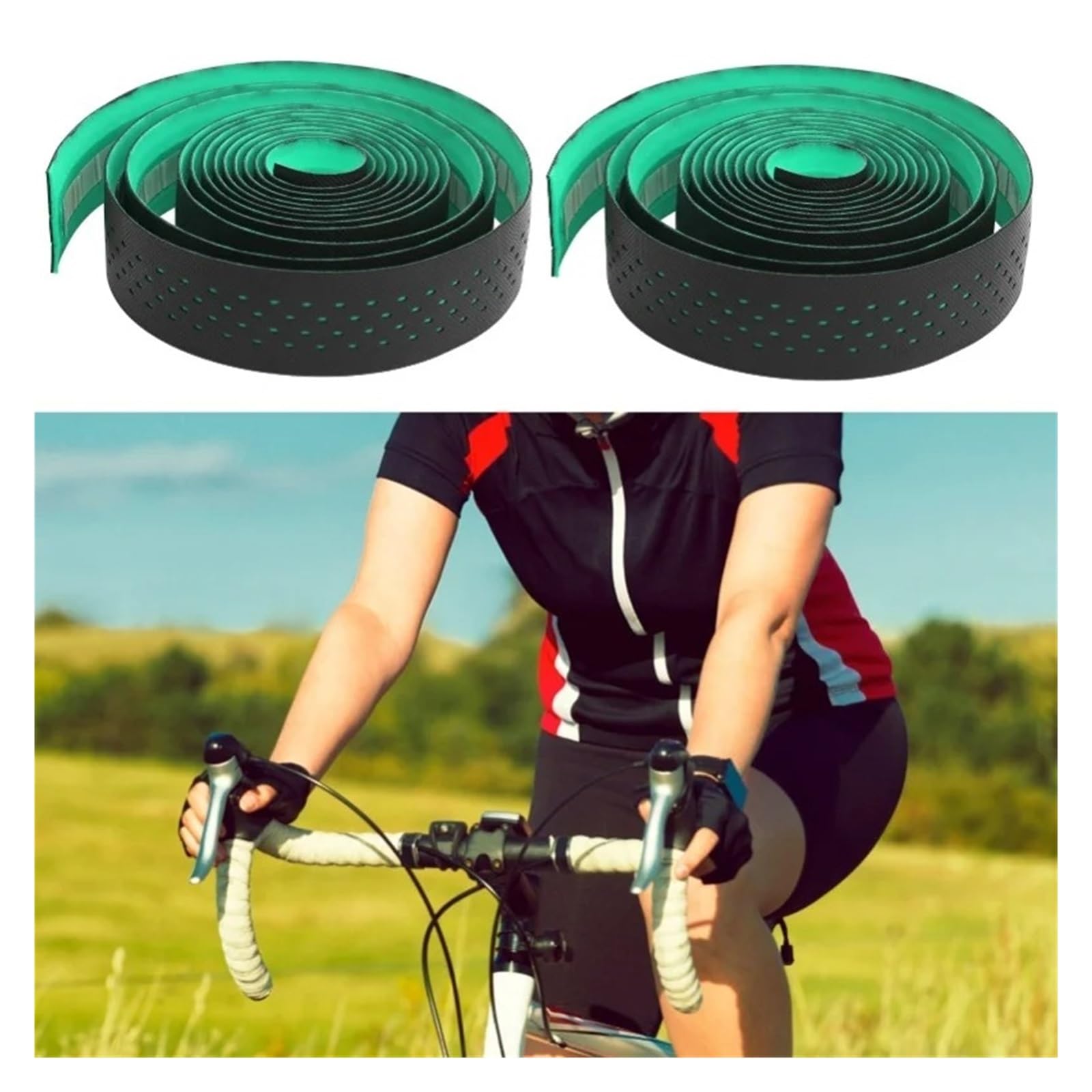 Rutschfestes Lenkerband Punching Style 1 Paar Rennrad-Lenkerbänder, Rutschfester Fahrrad-Lenker-Wickelgürtel (schwarz Grün)