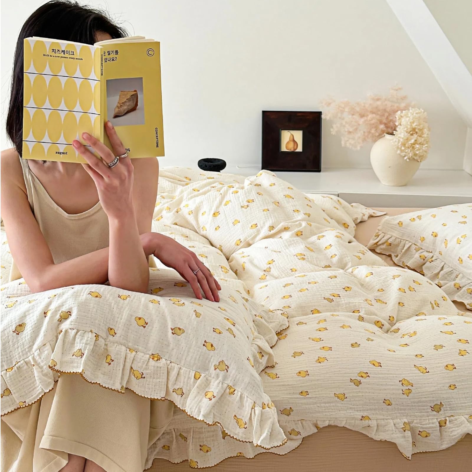 BuLuTu Muslin Cotton Duvet Cover Twin Kids Bedding, Duck Print, No Pillow