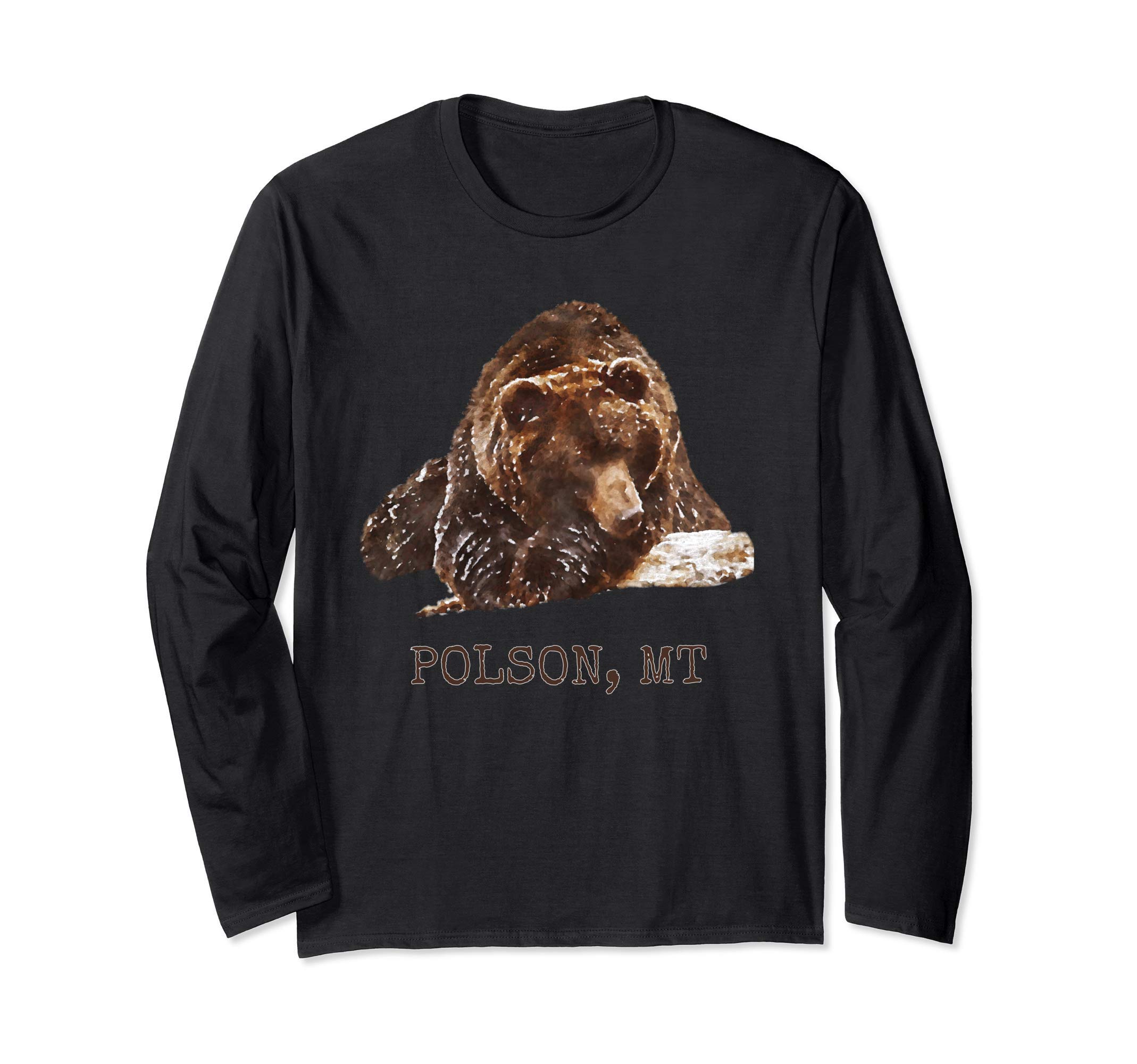 Polson, MT Brown Grizzly Bear In Snow Montana Gift Long Sleeve T-Shirt