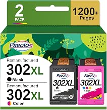 Paeolos 302XL Ink Cartridges Black and Colour Remanufactured for HP Envy 4520 4527 4524 4523 4521 4522 OfficeJet 3835 3830 3831 4650 DeskJet 1110 1115 3630 (2-Pack)