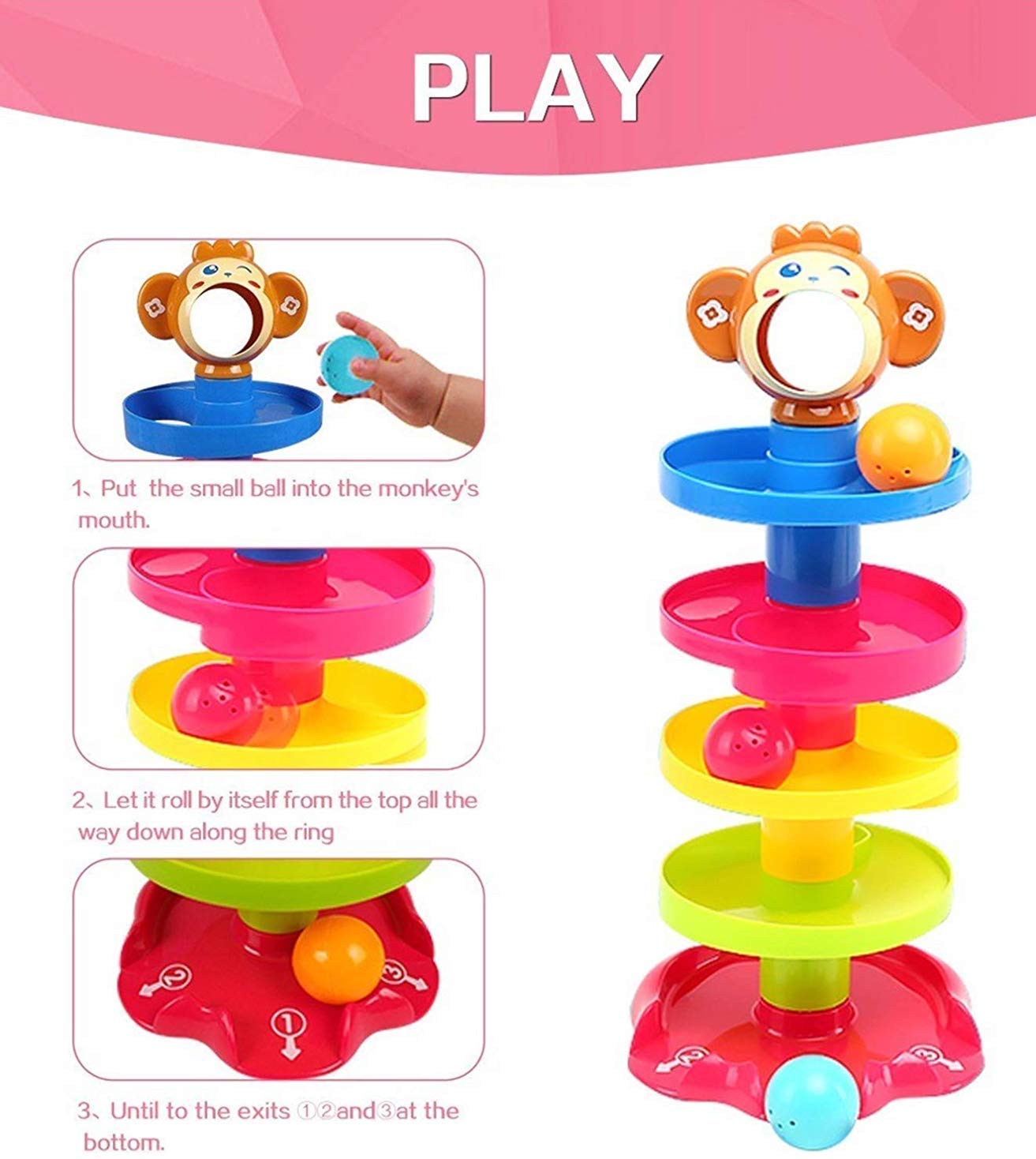 LONGMIRE Ramp Roll Ball Tower For Toddlers | Ball Drop And Roll Swirling Tower | Educational Brain Development Activity & Learning Monkey Toys For Children (5 Layer) 1-5 Years Kids, Multi Color - Image 4 thumbnail