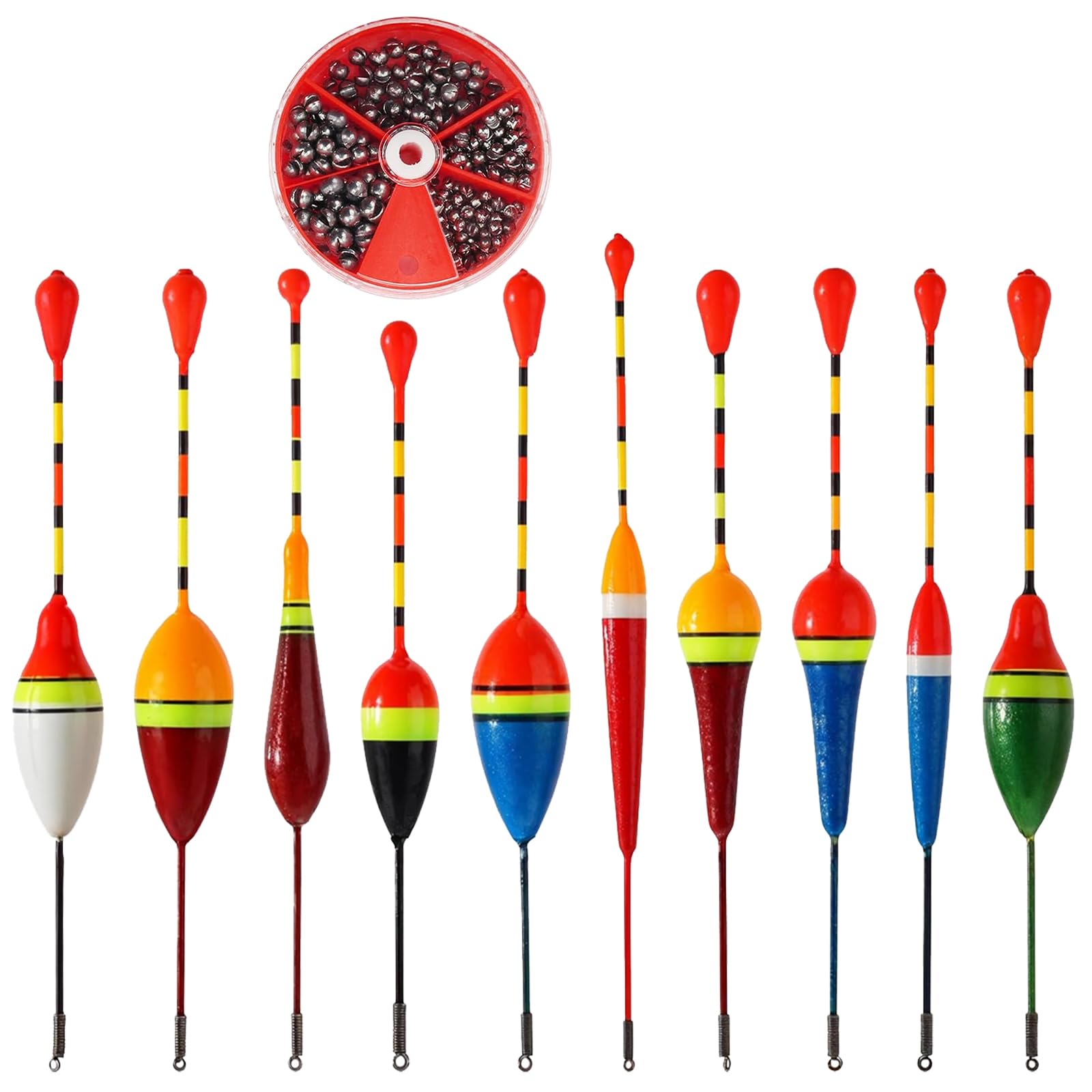 10 Pcs Flotadores de Pesca, Boyas de Pesca de Trucha, Pescas Accesorios, Accesorios Pescas y Bobbers, con Pesas de 100 G para Peces Fondos Poco Profundos, Peces Comunes, Anguilas