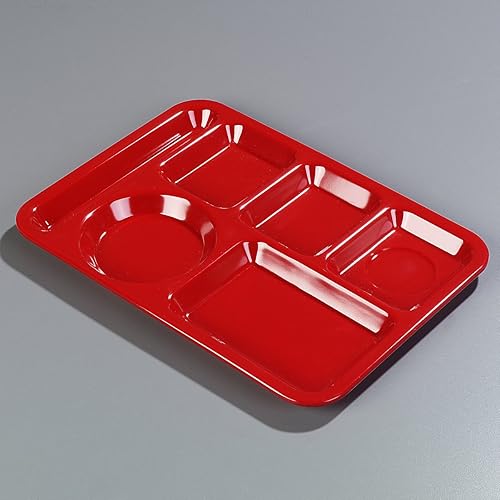 Miniatura 7 de Carlisle FoodService Products Bandeja de plástico para comida zurda, bandeja pesada para almuerzo con 6 compartimentos para escuelas, cafeterías y