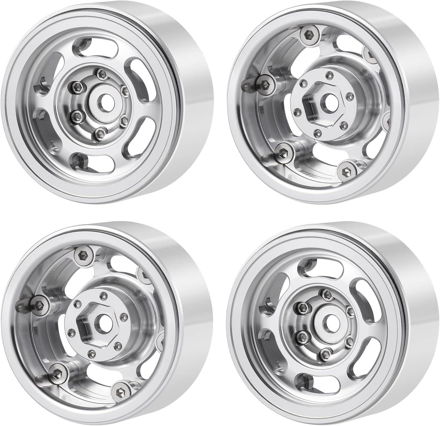 4PCS 1.3" Aluminum Beadlock Wheels Rims for TRX4M SCX24 RC Crawler Car (Silver)