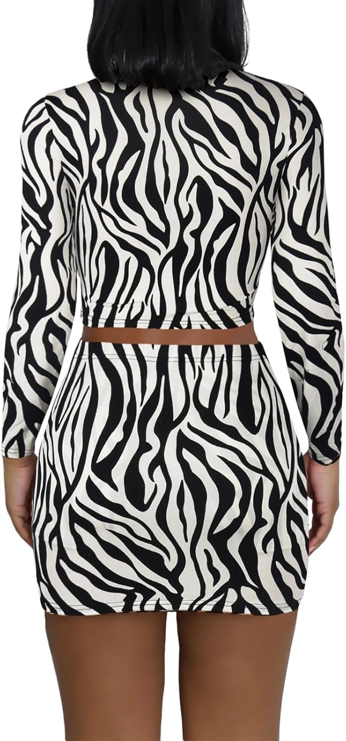 Women's Two Piece Skirt Sets - Long Sleeve Crop Tops and High Waisted Mini Y2K Bodycon Pencil Skorts Skirts with Shorts - Image 5