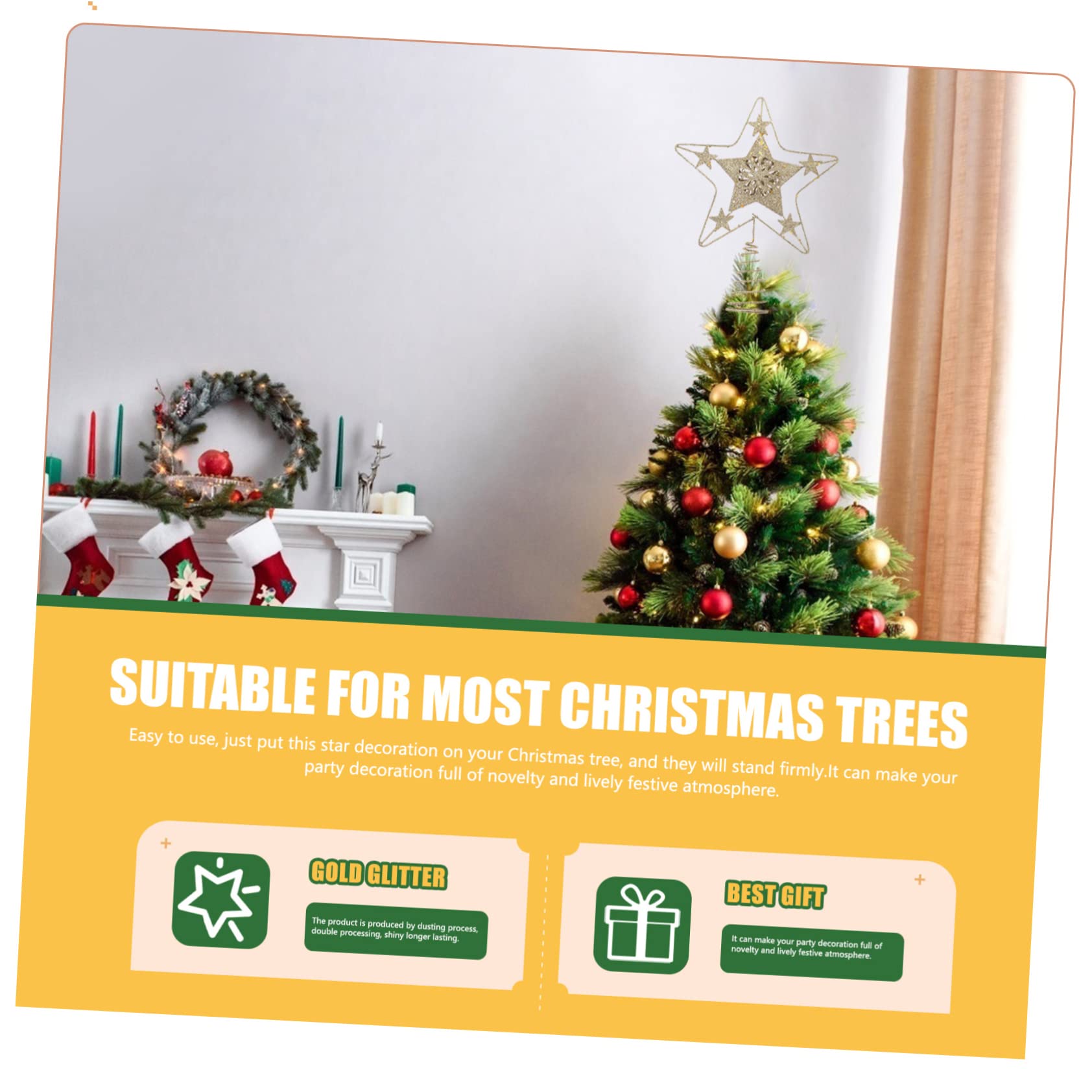 Zerodeko 4 Piezas Estrella Superior del Árbol De Navidad Adorno De La Superior del Árbol De Navidad Luces De Hadas Decoración Navideña Día Festivo Decoraciones Oro Golden Planchar