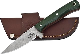 Knives Ranch 7" Fixed Blade EDC Knife with Sheath - Damascus Steel - Kale Green Burlap Handle - Fine Quality Horizontal Cowboy Cross draw Leather Sheath Snug Fit (3056-KALE) - Knives Ranch