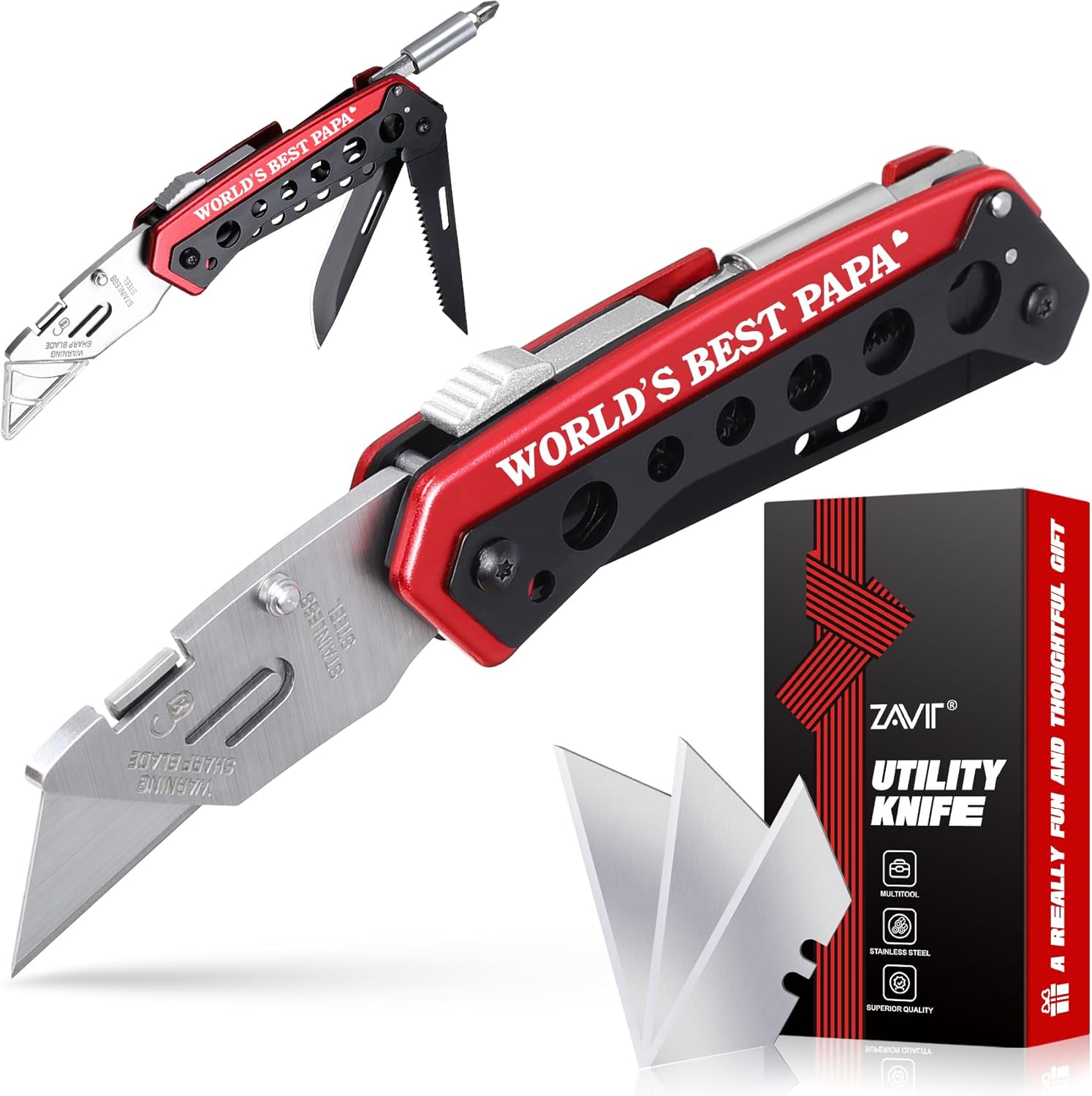 Papa Gifts for Fathers Day, Fathers Day Birthday Gifts for Papa, 6 in 1 Utility Multitool Knife, Box Cutter, EDC, Work Folding Knifes