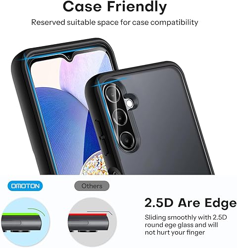 Miniatura 5 de OMOTON Protector de pantalla para Samsung Galaxy A14 5G, paquete de 3+2 para protector de pantalla A14 y protector de lente de cámara, compatible