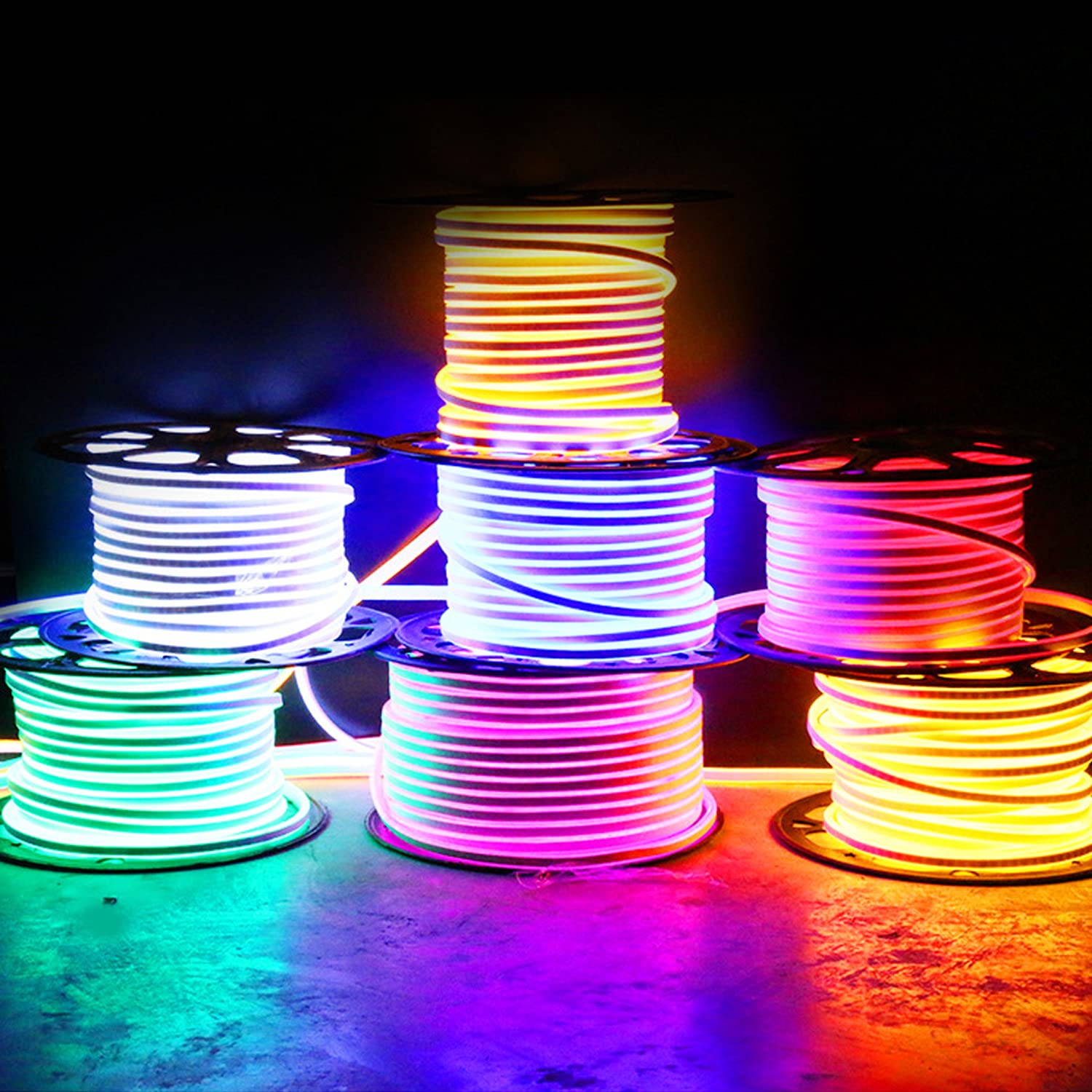 20m Neon Seil Strip, dimmbar RGB Farbwechsel flexibler LED Streifen, 5050 SMD Lichtleiste, 220V LED Band, IP65 wasserdichte Lichtschlauch mit Trafo & 24-Tasten IR Fernbedienung