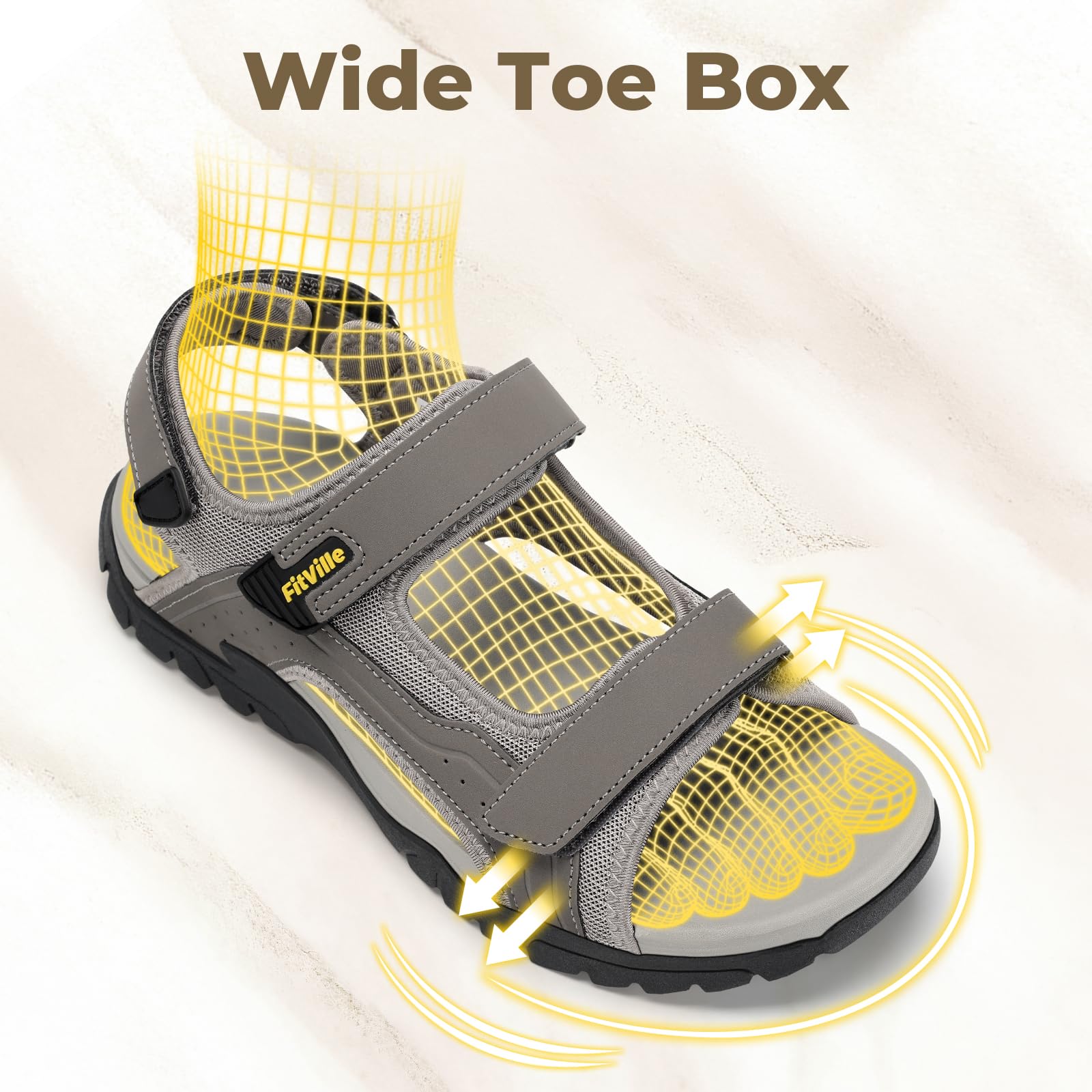 FitVille Sandali Sportivi Uomo Larghi Sandali Outdoor con Chiusura a Strappo Antiscivolo Leggeri Scarpe da Trekking Traspiranti per L'Estate - 3