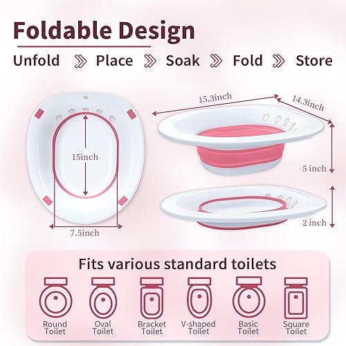 Vista 22 de Baño de asiento para asiento de inodoro, hemorroides y cuidado posparto - Asiento de vapor Yoni - Mujeres embarazadas y cuidado perineal, kit de Azul