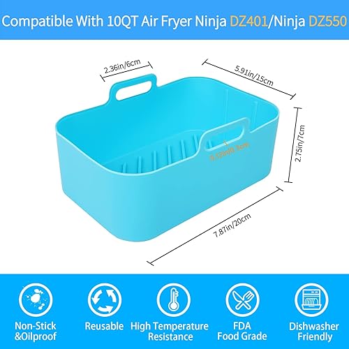 Miniatura 2 de Forros de silicona para freidora de aire, 2 unidades para Ninja Dual Dz401 Dualzone, freidora de aire, olla de silicona reutilizable para freidora