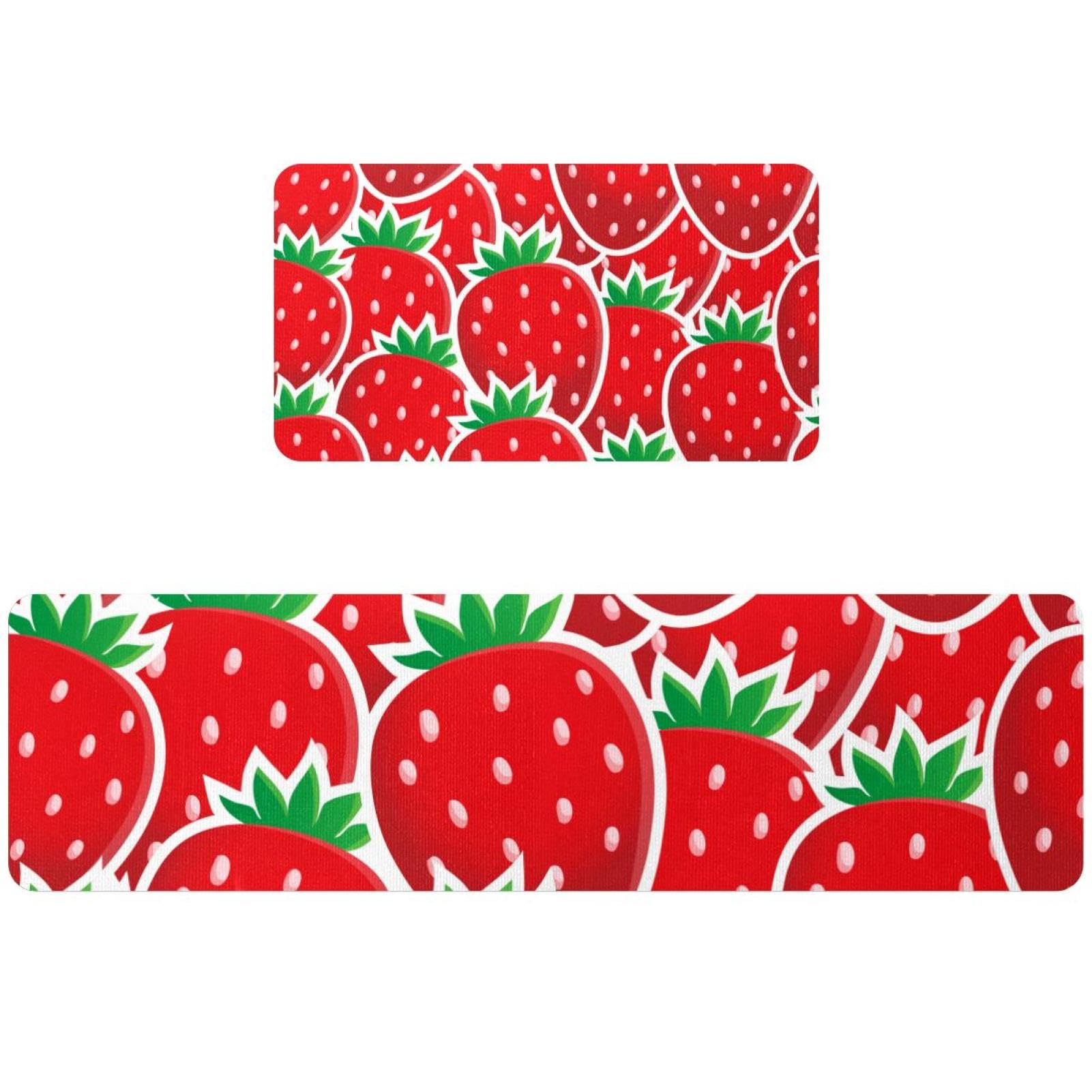 Alfombrillas de cocina lavables y absorbentes con diseño de fresas para pasillos