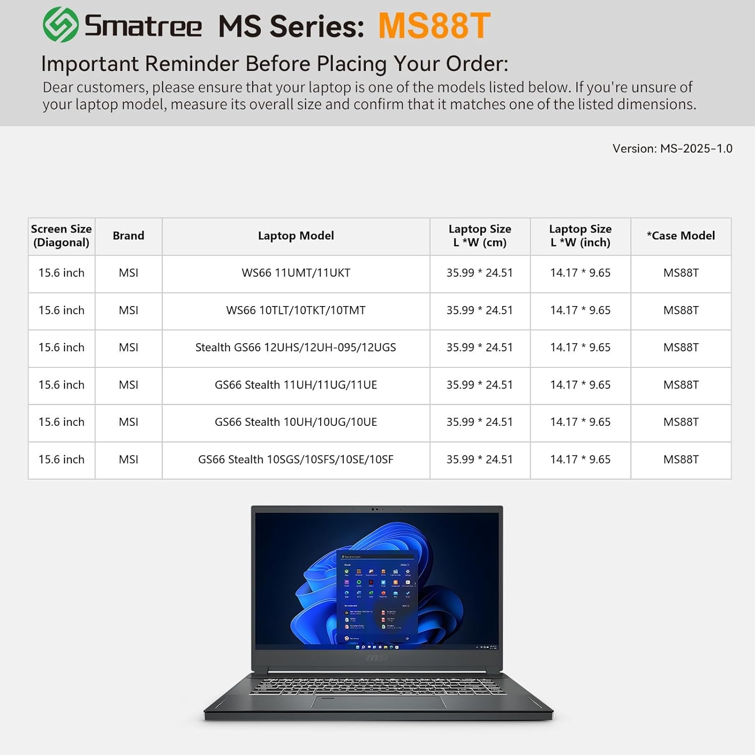 Smatree MS88T Hard EVA Protective Sleeve Case with Stand Compatible for 15.6 inch MSI GS66 Stealth 11U/10U/10S, for 15.6 inch MSI WS66 11U/10T, for 15.6inch Stealth GS66 12U