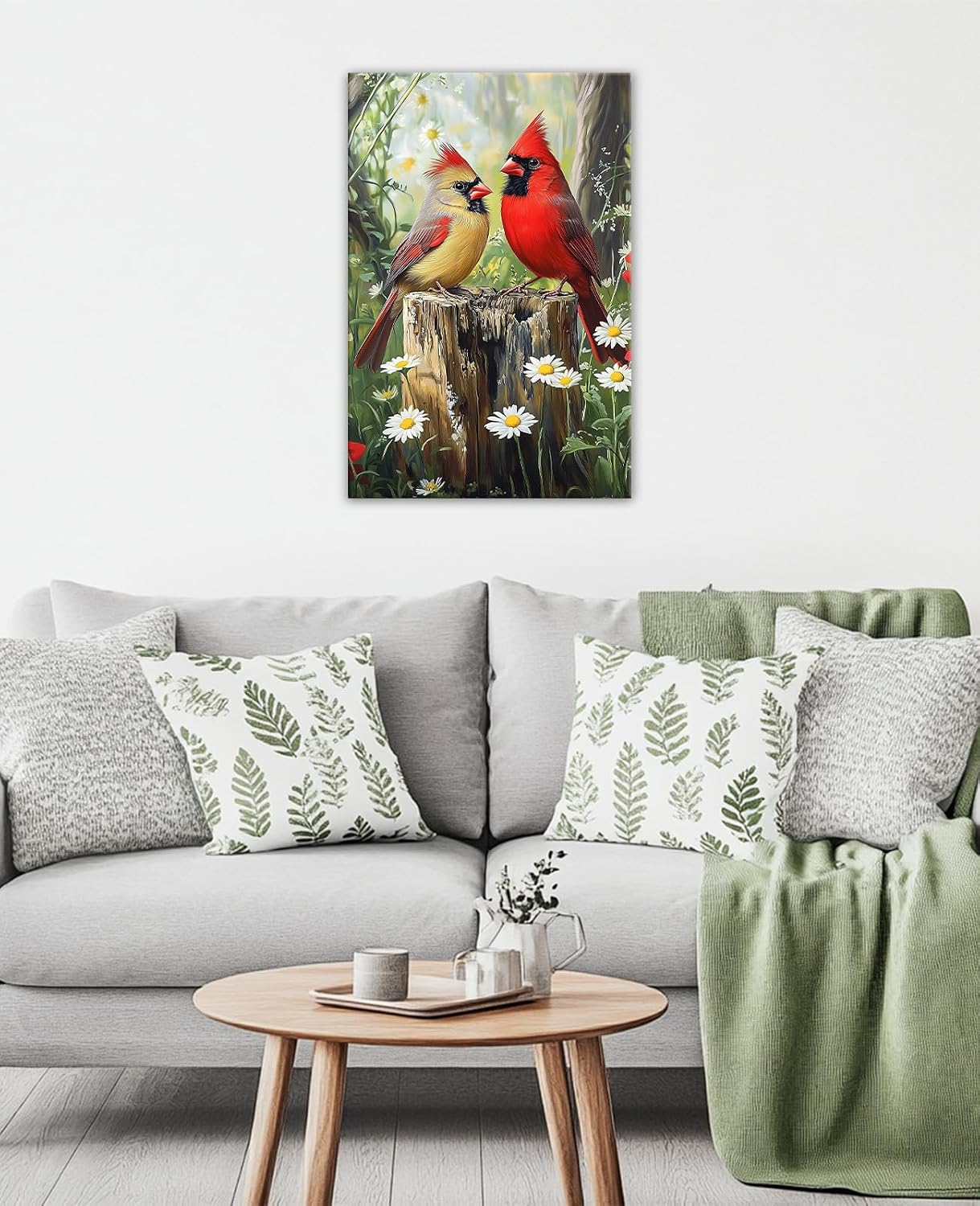 GLOKAKA Red Cardinal Pair Wall Art Romantic Bird Garden Decor Nature Floral Landscape Painting Poster for Living Room Bedroom Home Wall Decor Ready to Hang(Artwork-3,24"x36")