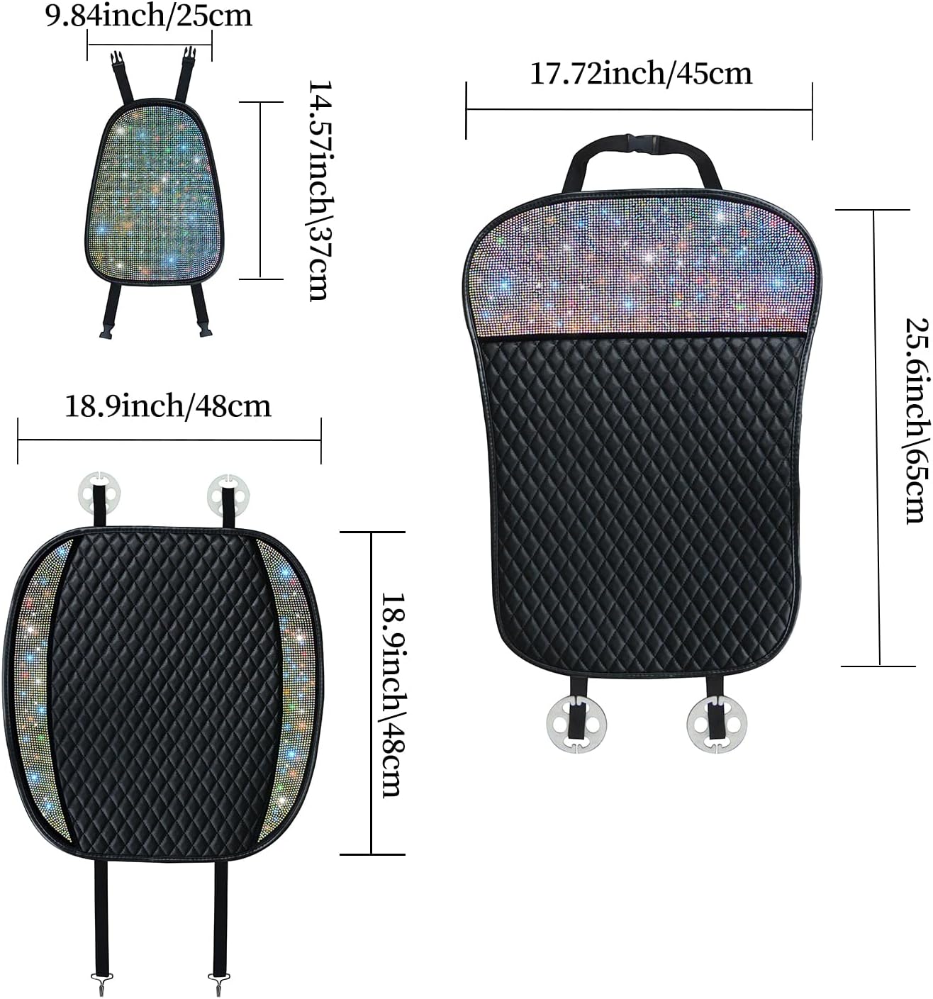 Luxury PU Leather Car Seat Cushion Pad Crystal Diamonds Handcraft Front Automotive Seat Protector Pad Universal Bling Rhinestones Vehicle Interior Accessories for Ladies Color 2 Seats