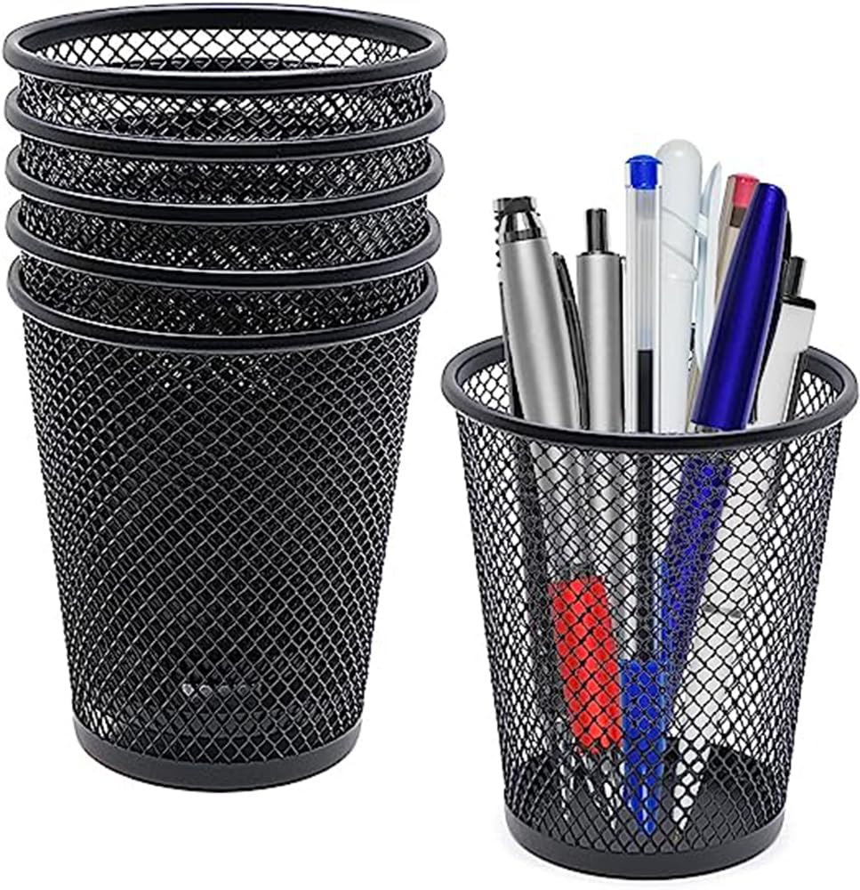 Gonice 6 Pack Pencil holder, Mesh Pen Holder for Desk, Black Pen Cup Desk Organizer for Home, Schoo and Office image 6