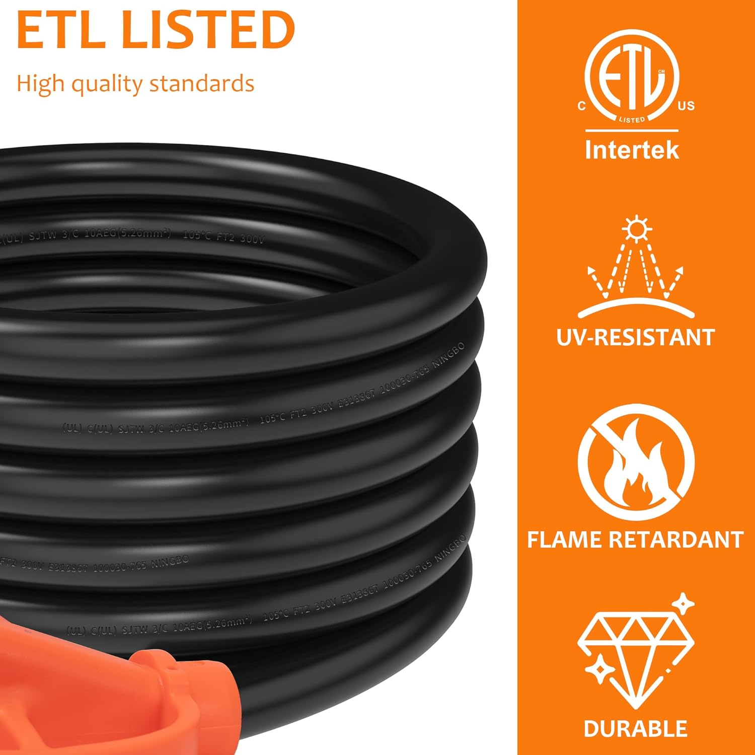 25 FT 30 Amp RV Extension Cord Outdoor with Grip Handle, Heavy Duty 10/3 Gauge STW Cord Waterproof Heat-Resilient, NEMA TT-30P to L5-30R, ETL Listed for RV Camper Trailer