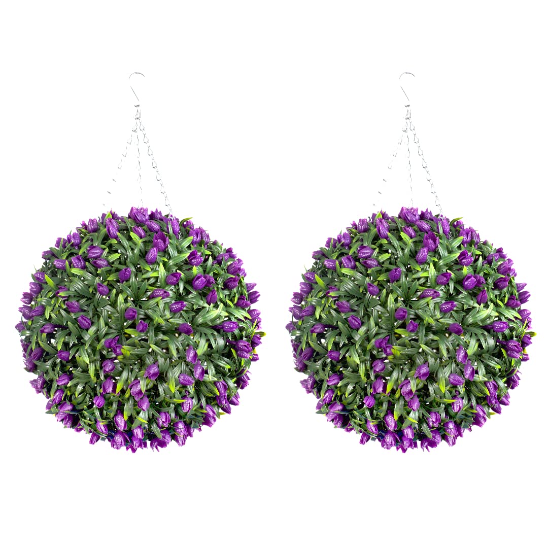 Best Artificial Purple Pair Of Tulip Flower Balls Lush Long Leaf Topiary Grass (38Cm, )