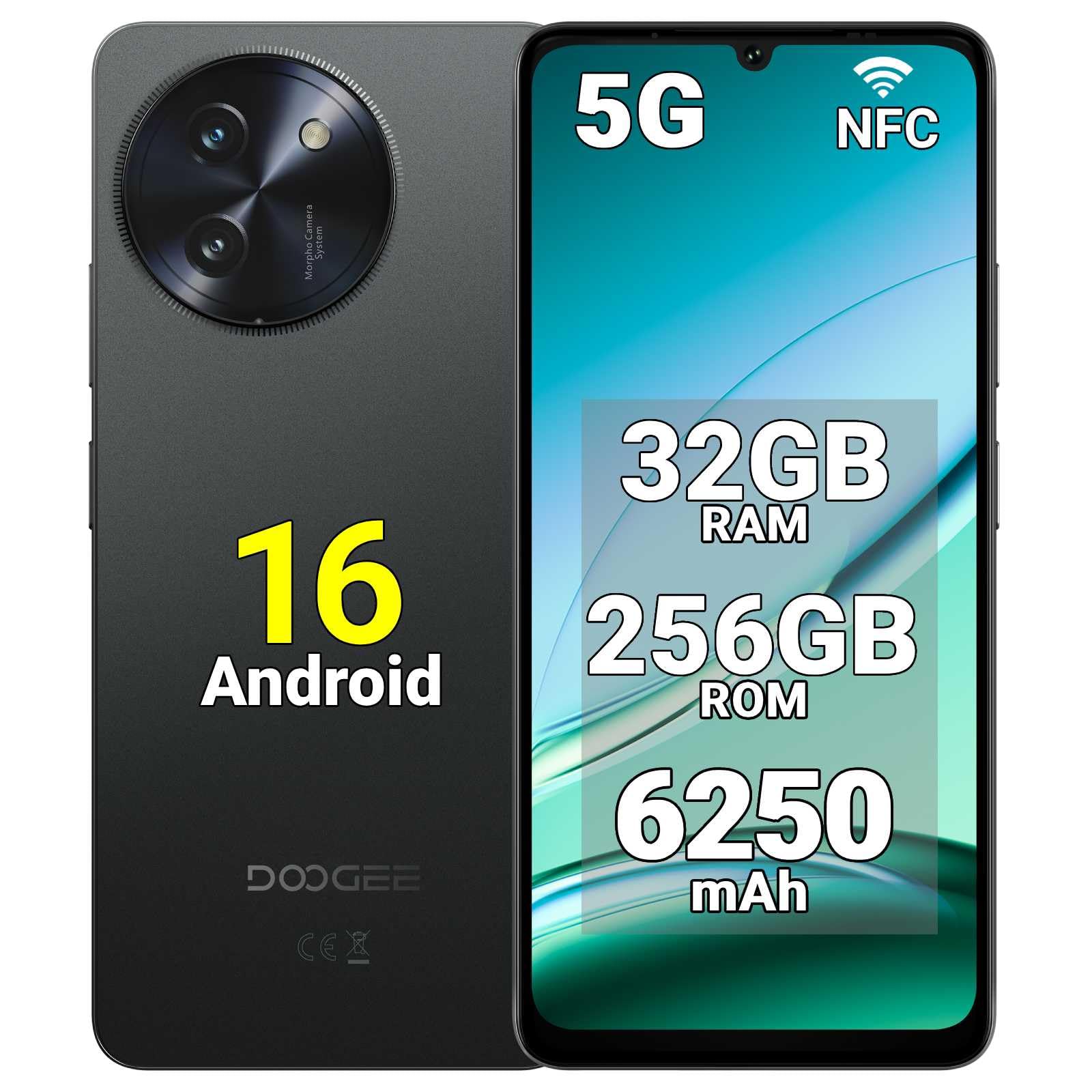 NOTE 59 PRO Smartphone 5G Sbloccato, 32GB+256GB, Display IPS 6,75" 120Hz, T8200 6nm Octa-Core Android 15 Cellulare, Fotocamera 16MP+8MP, Batteria 6250mAh, Dual 5G Dual SIM, Widevine L1, GPS NFC Nero