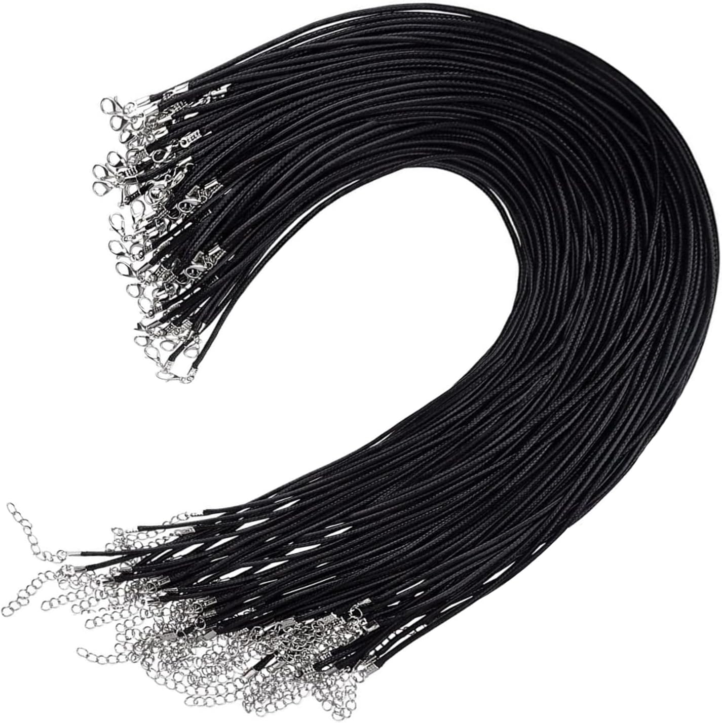 Black Necklace Cord, 50PCS Waxed Necklace Cord with Clasp Adjustable