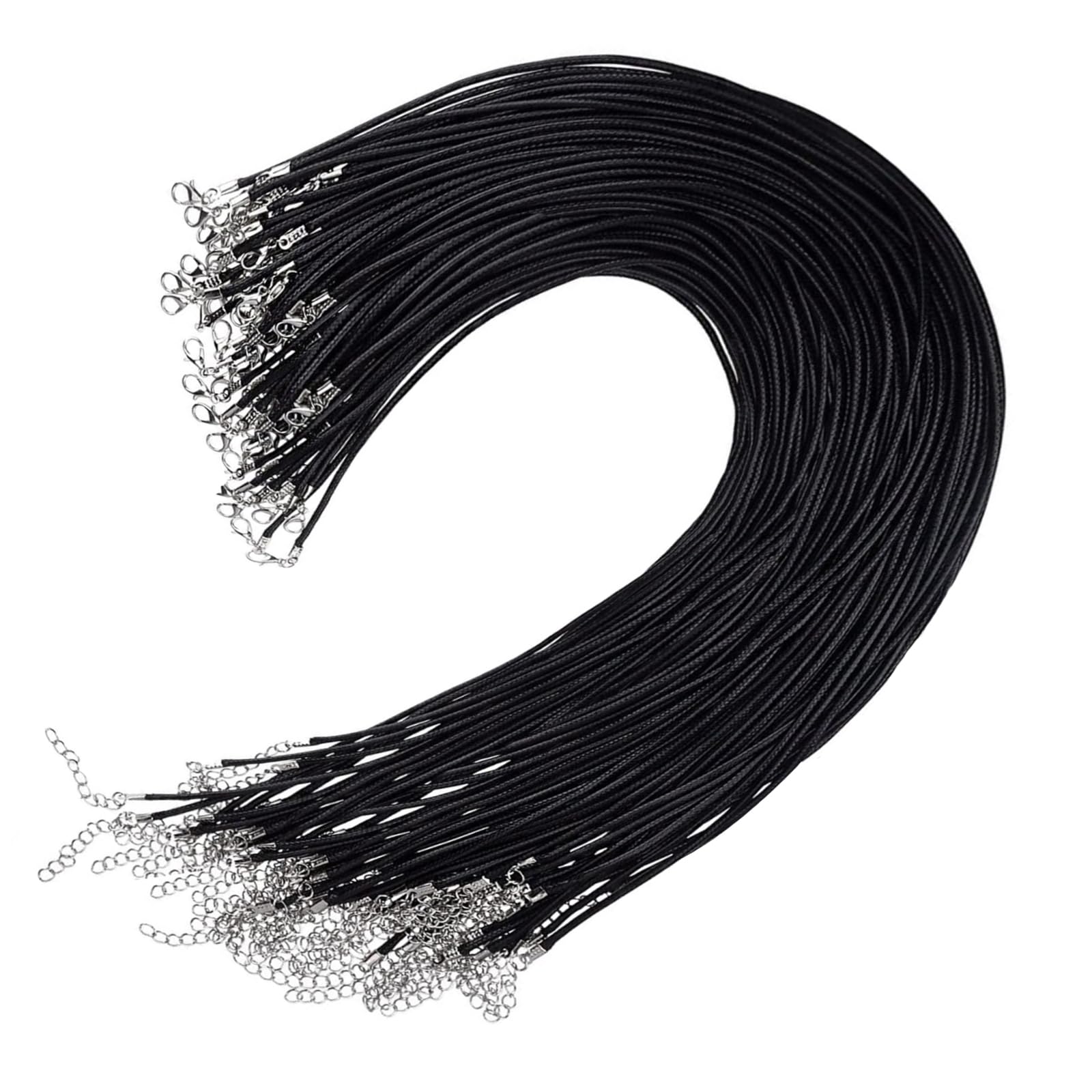 Black Necklace Cord, 50PCS Waxed Cord with Clasp for Jewellery Making DIY Bracelet Pendants 2mm