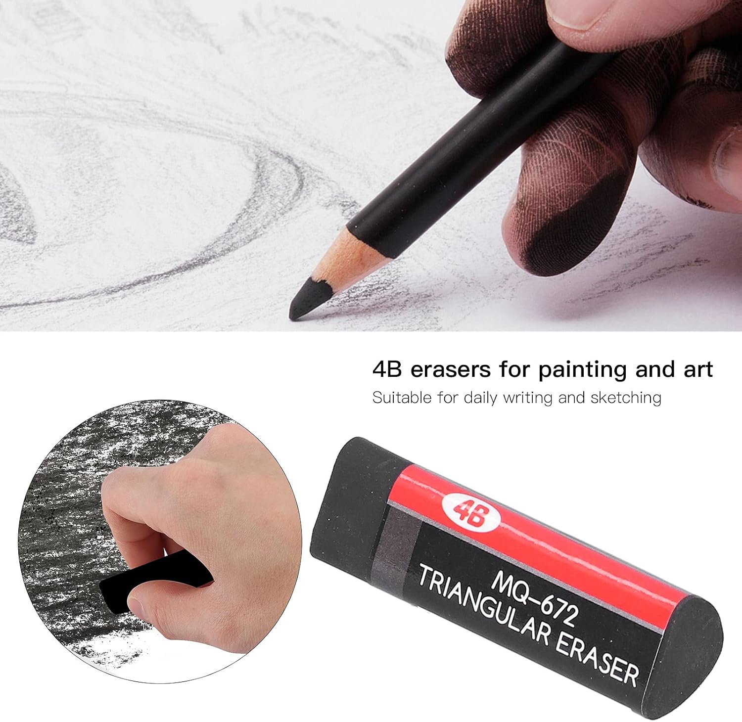 32Pcs 4B Sketch Triangular Drawing Erasers Super Clean No Scratches Art Students Artist Kids Painting Supplies Easy Wipe No Traces Fine Texture Safe for Paper 32Pcs Box