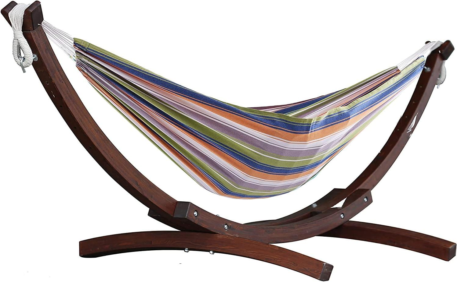 Vivere Double Cotton Hammock with Solid Pine Arc Stand