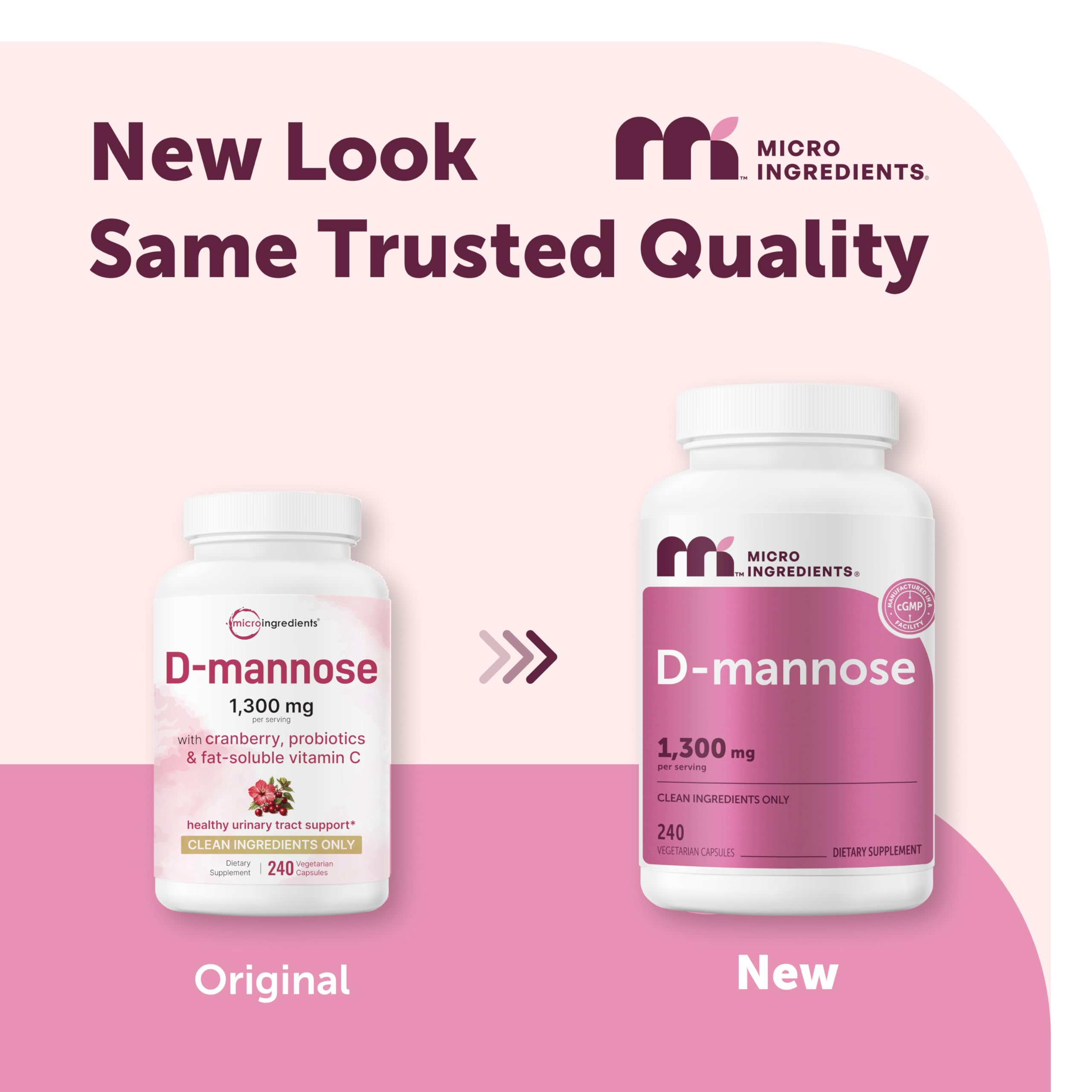 Micro Ingredients D Mannose 1,300mg Per Serving with Cranberry | 240 Veggie Capsules + Fat-Soluble Vitamin C & 1 Million CFU Probiotics Blend | Daily D Mannose Formula for Women | Filler Free, Non-GMO — Amazon image 2