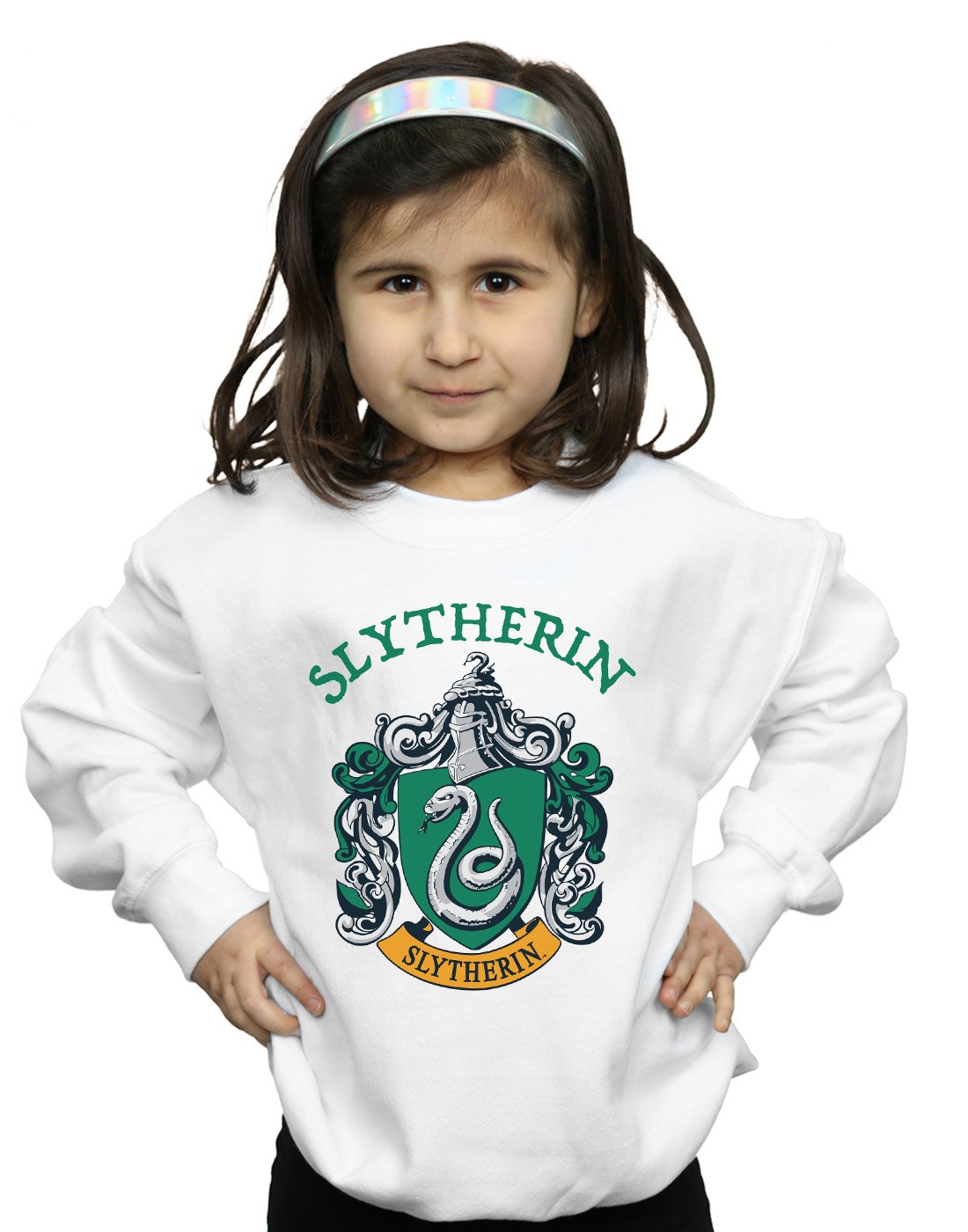 Absolute Cult Girls White Harry Potter Slytherin Crest Sweatshirt 12-13 Years