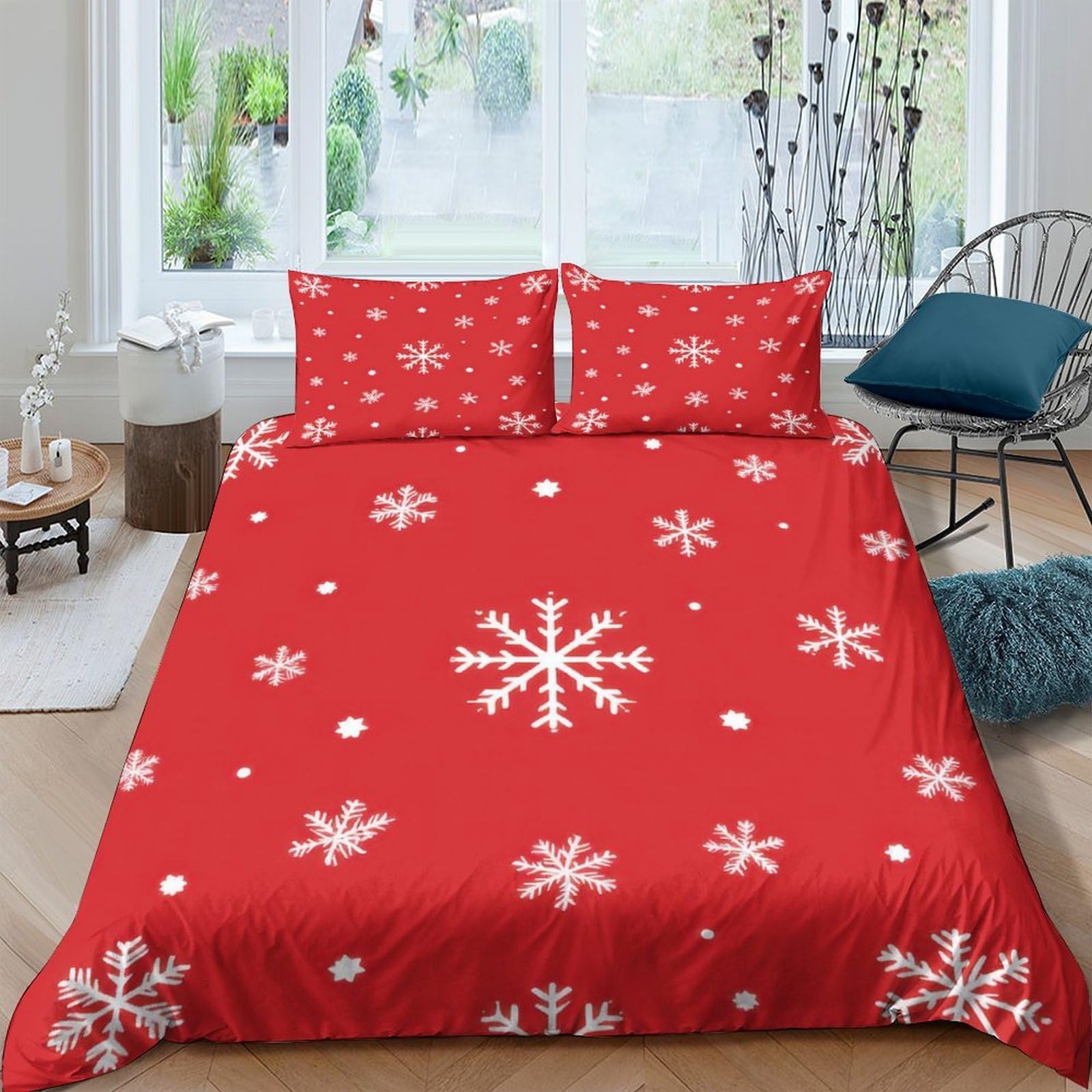 Ctjqhvkz Style-5 3D Printed Snowflake Red Fitted Sheet Microfiber Bed Cover For Bedroom Guest Room Dustproof Easy Care Single（135X200cm）