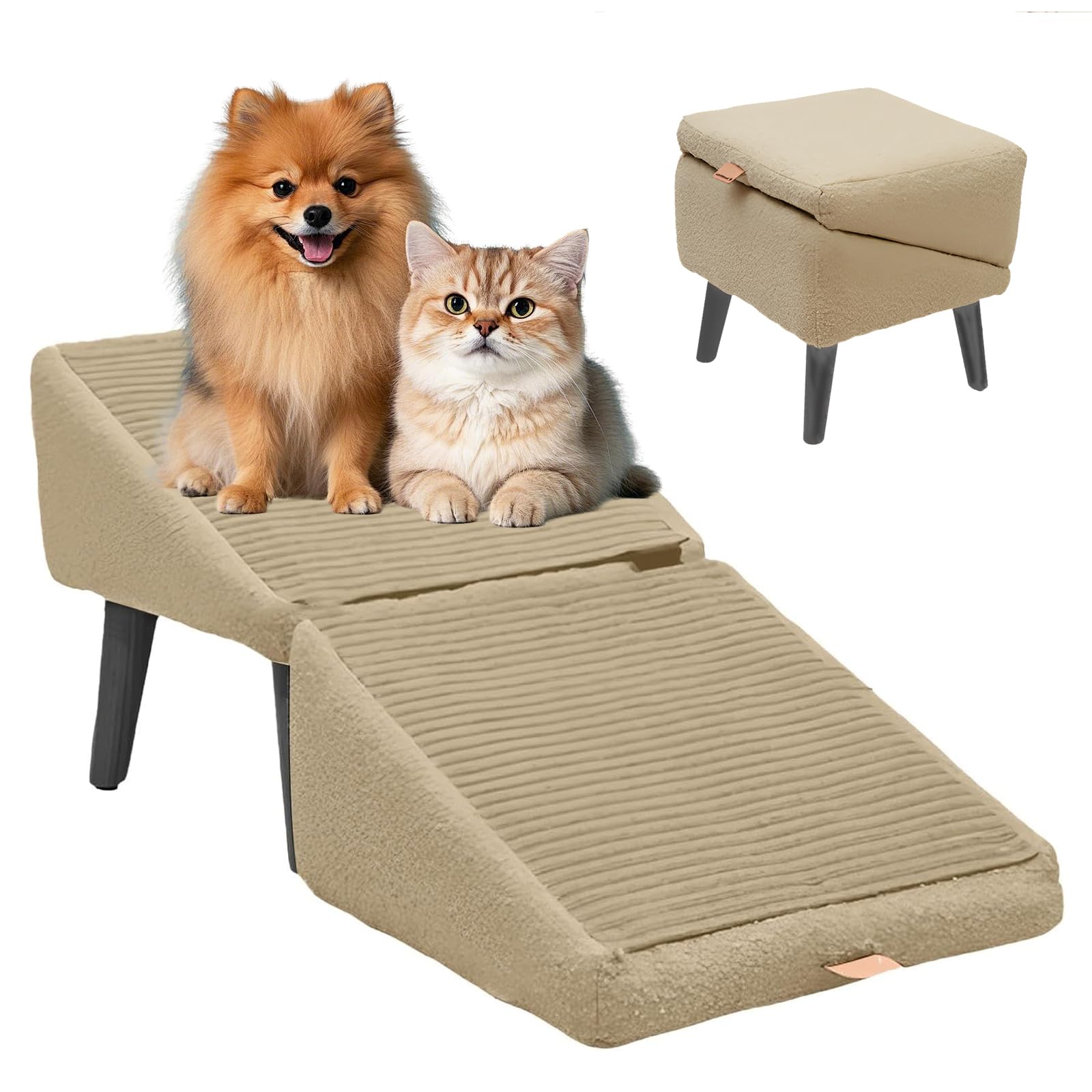 Scalini per Cani, Scaletta Pieghevole per Cani per Letto Divano Cane di Taglia Media e Grande, Rampa Antiscivolo Multifunzionale per Cani, Scaletta Resistente all'Usura per Cani di Piccola,Cachi