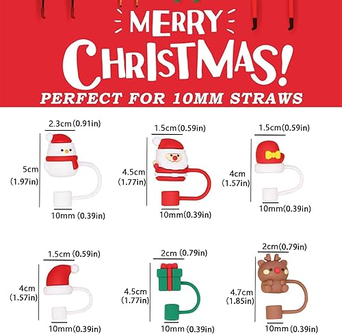 Miniatura 2 de YOSOMMK Juego de 6 tapas de paja de Navidad para vasos Stanley de 30 y 40 onzas, Papá Noel, alce, silicona de grado alimenticio, fundas para popotes
