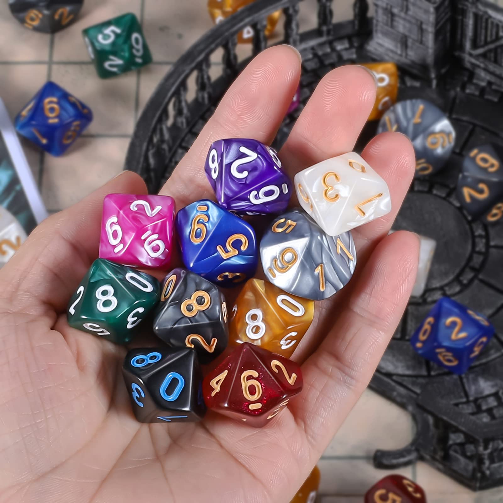 YILAIDA Lot de 100 dés polyédriques avec sac noir, dés de jeu de table pour donjons et dragons Pathfinder DND RPG MTG (10 côtés)