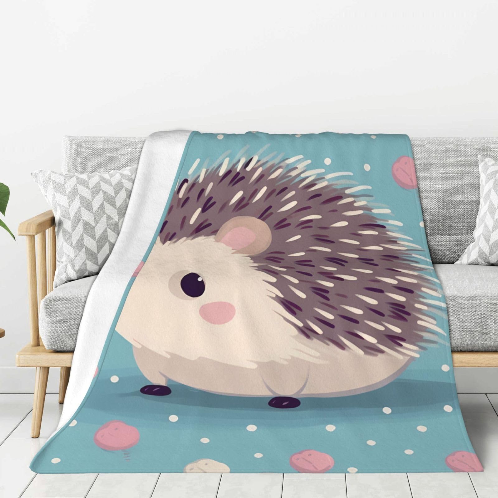 Hedgehog Polkadot Throw Blanket Plush Flannel Fleece Blanket, Soft Lightweight Cozy Blankets 60"X50" for Bed Couch Sofa Travel
