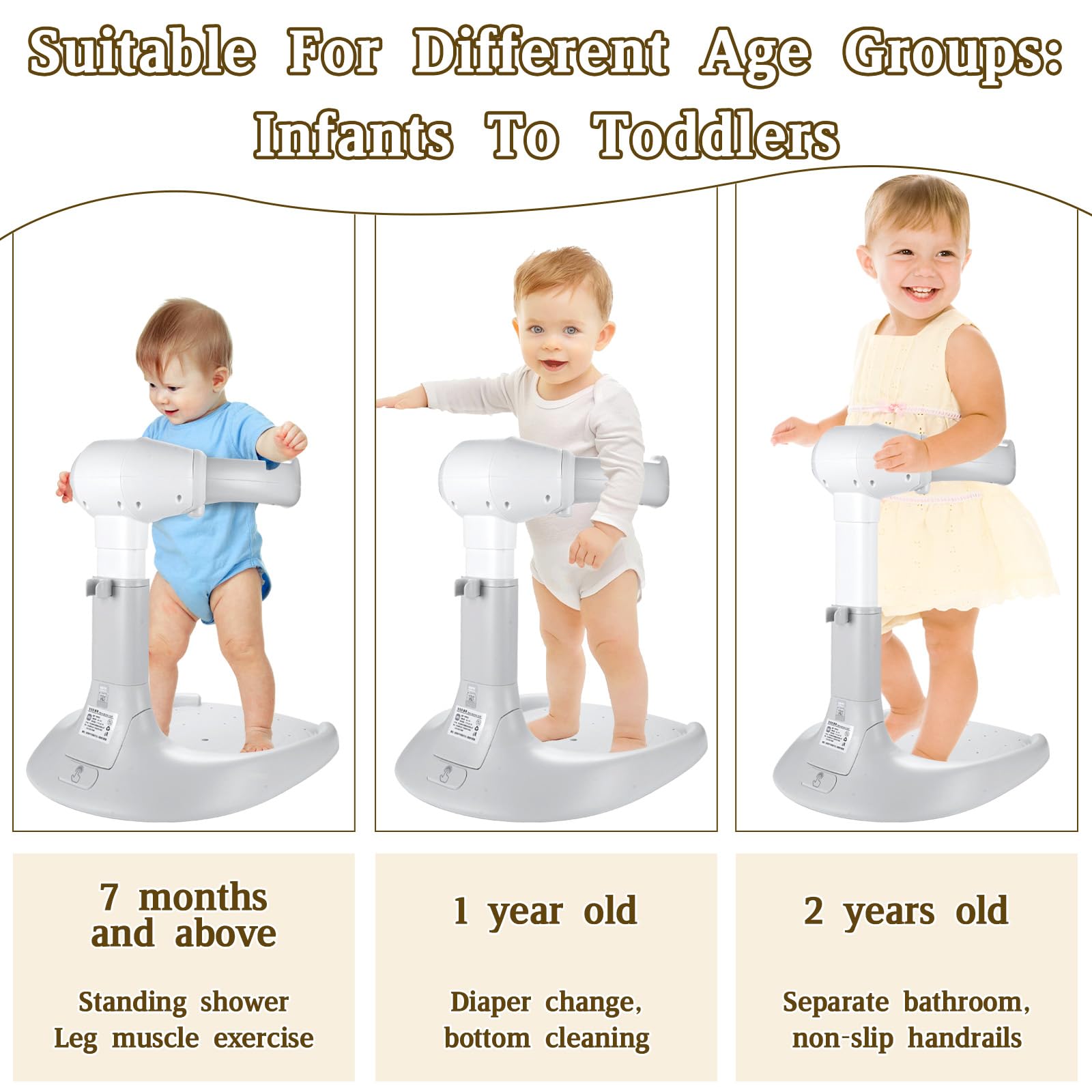 Soporte Baño Bebe, Soporte Bañera Bebe Ajustable para 8-36 Meses, Asiento Ducha con Base Antideslizante para Bañarse y Cambiar Pañales