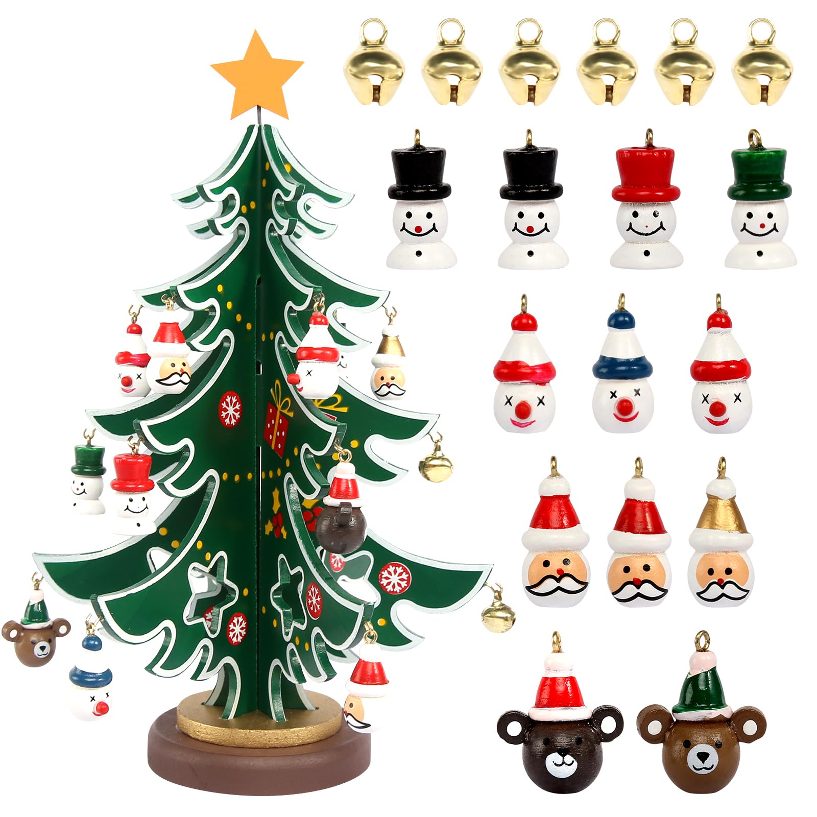 Mini Christmas Tree Tabletop Christmas Tree Wooden Christmas Table Decoration with 18 Mini Ornaments for Decoration Tabletop Decors Gift