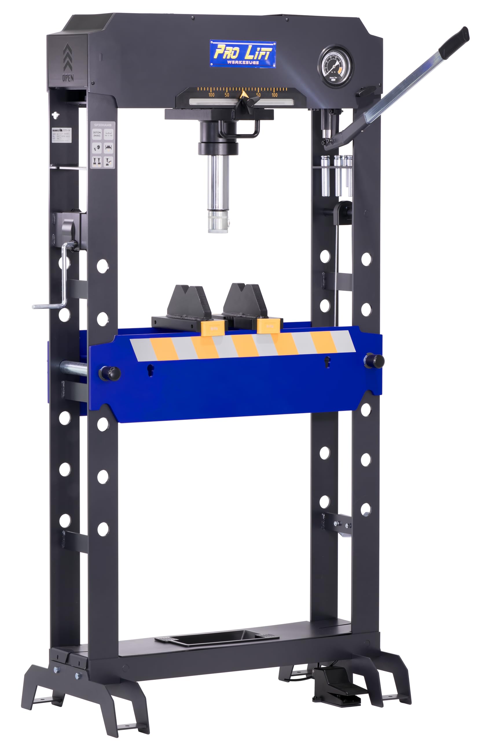 30t 00012 - Pressa da officina, dimensioni interne: 750 mm, extra larga, manuale + pneumatica