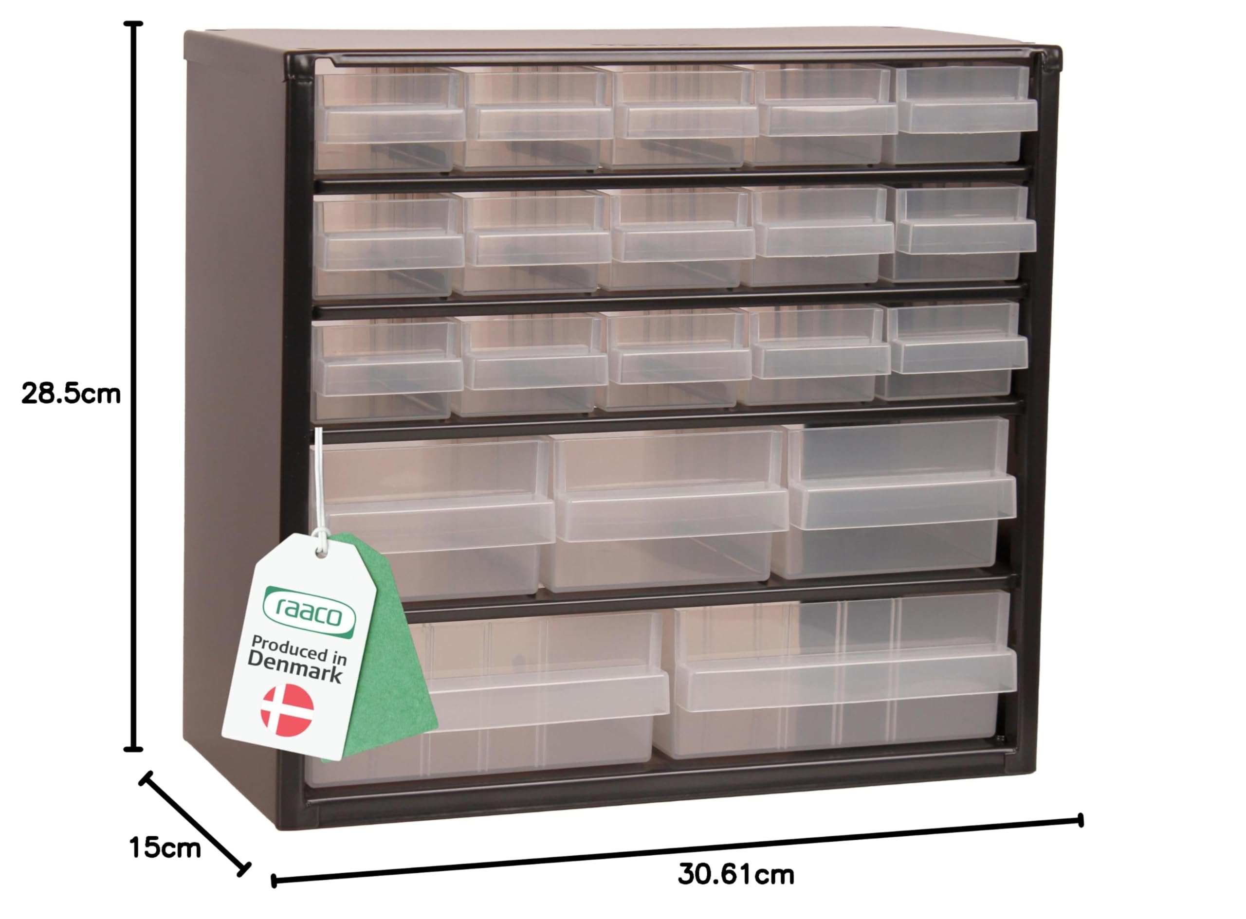 raaco Opbergkast C9-18 - 20 kg Draagkracht, 15 x 30,6 x 42 cm, 18 Transparante Organizer Bakjes, Gecoat Staal, Geschikt voor Wandmontage, Assortimentsdoos en Organizer voor Kleine Onderdelen