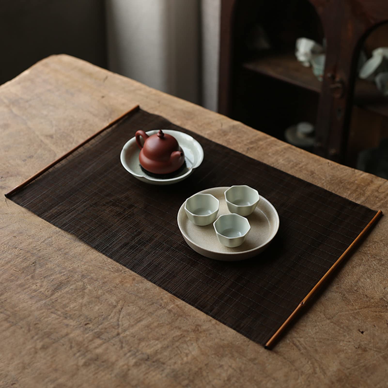 Caminos de Mesa Corredor De Mesa Tejido De Seda De Bambú Hecha A Mano Pura, Esteras De Mesa De Té Lavables con Aislamiento Térmico De Té, Accesorios De Ceremonia De Té, 30 × 46 Cm