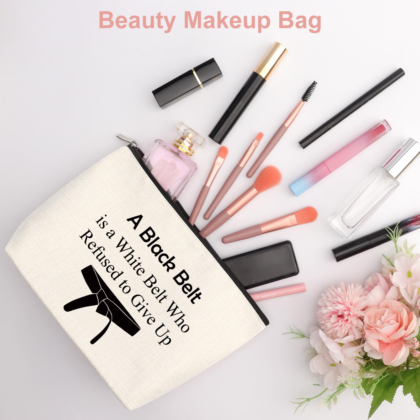 Martial Arts Gift Martial Art Makeup Bag Inspirational Karate Girl Gifts Judo Jitsu Gifts for Women Girls Encourage Taekwondo Karate Girl Gifts Tae Kwon Do Gifts Travel Zipper Cosmetic Pouch - Image 4