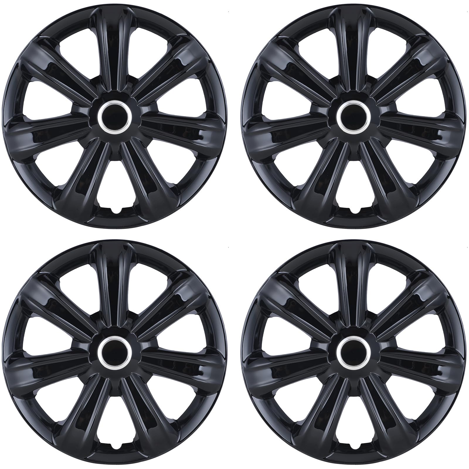 WOLFSTORM 4-Pack 15 Inch Wheel Hubcaps Replacement,Special Design Fashion Shape Hubcaps Rim Cover,Car Truck SUV Wheel Hub Accessories, Black Lacquer